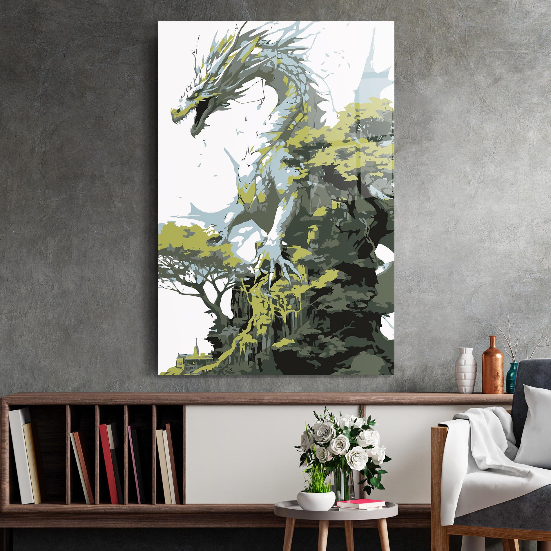 Glasbild Grey Nature Dragon mockup 2