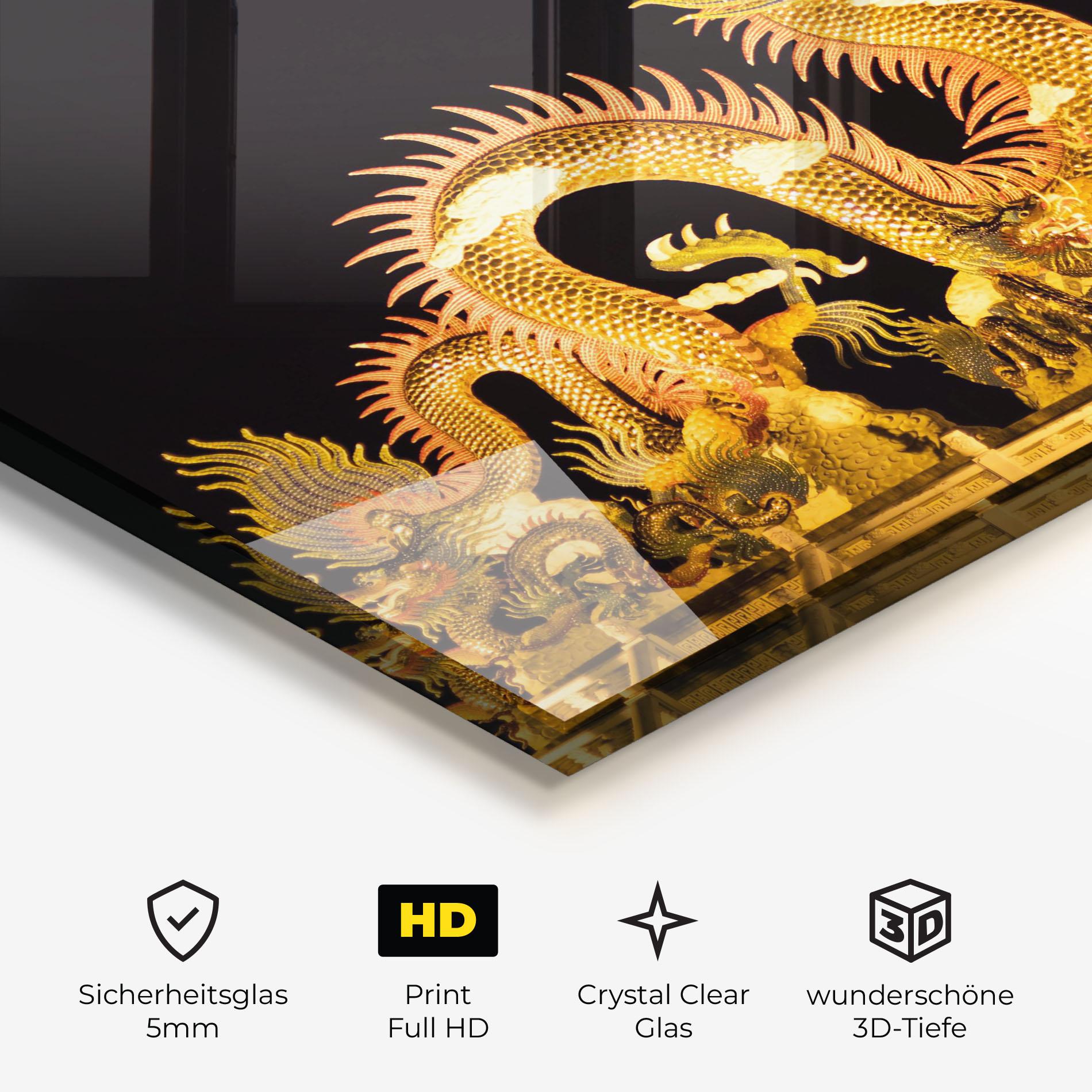 Glasbild Golden Dragon Lights mockup 3