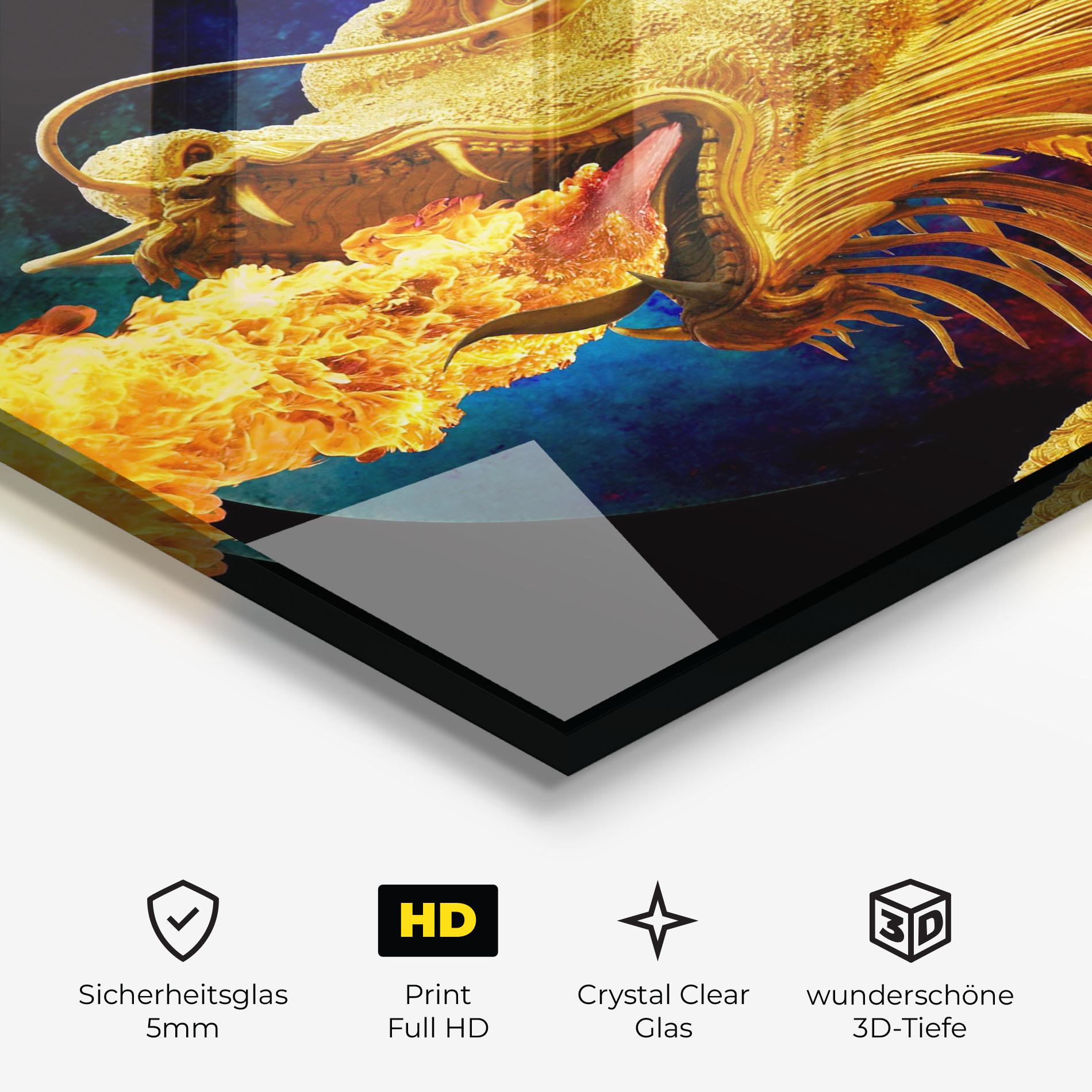 Glasbild Golden Fire Dragon mockup 3