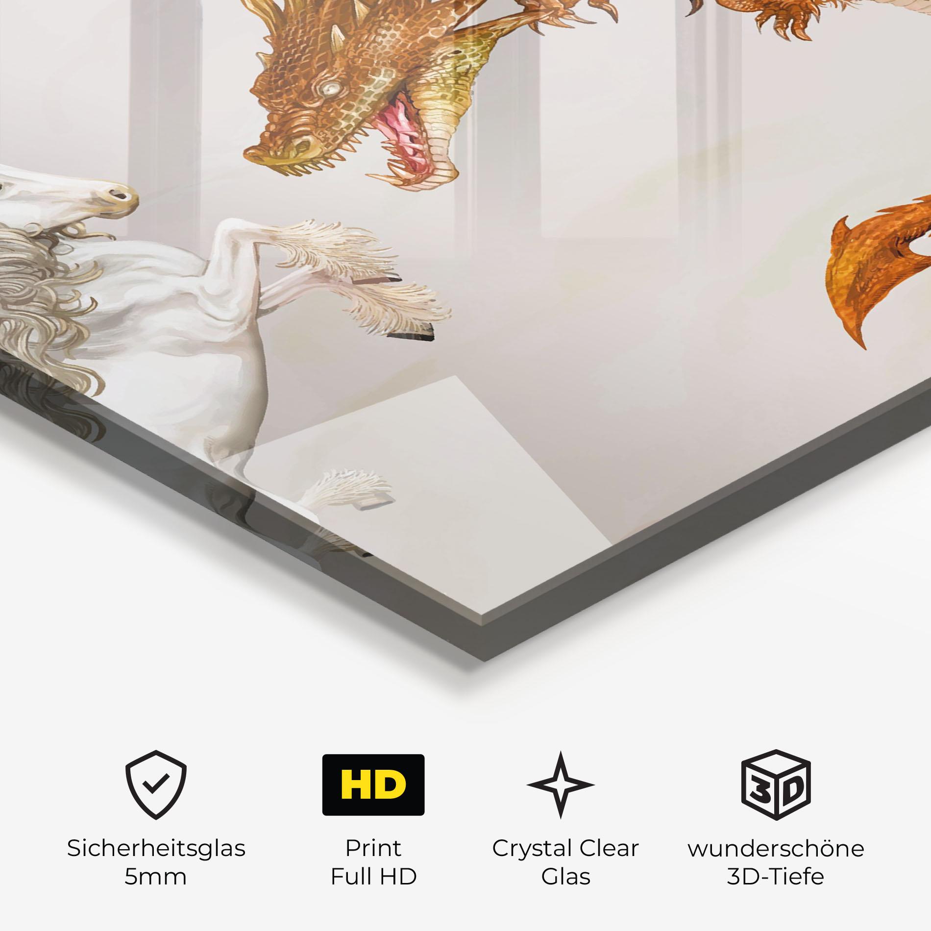 Glasbild Unicorn And Dragon mockup 3