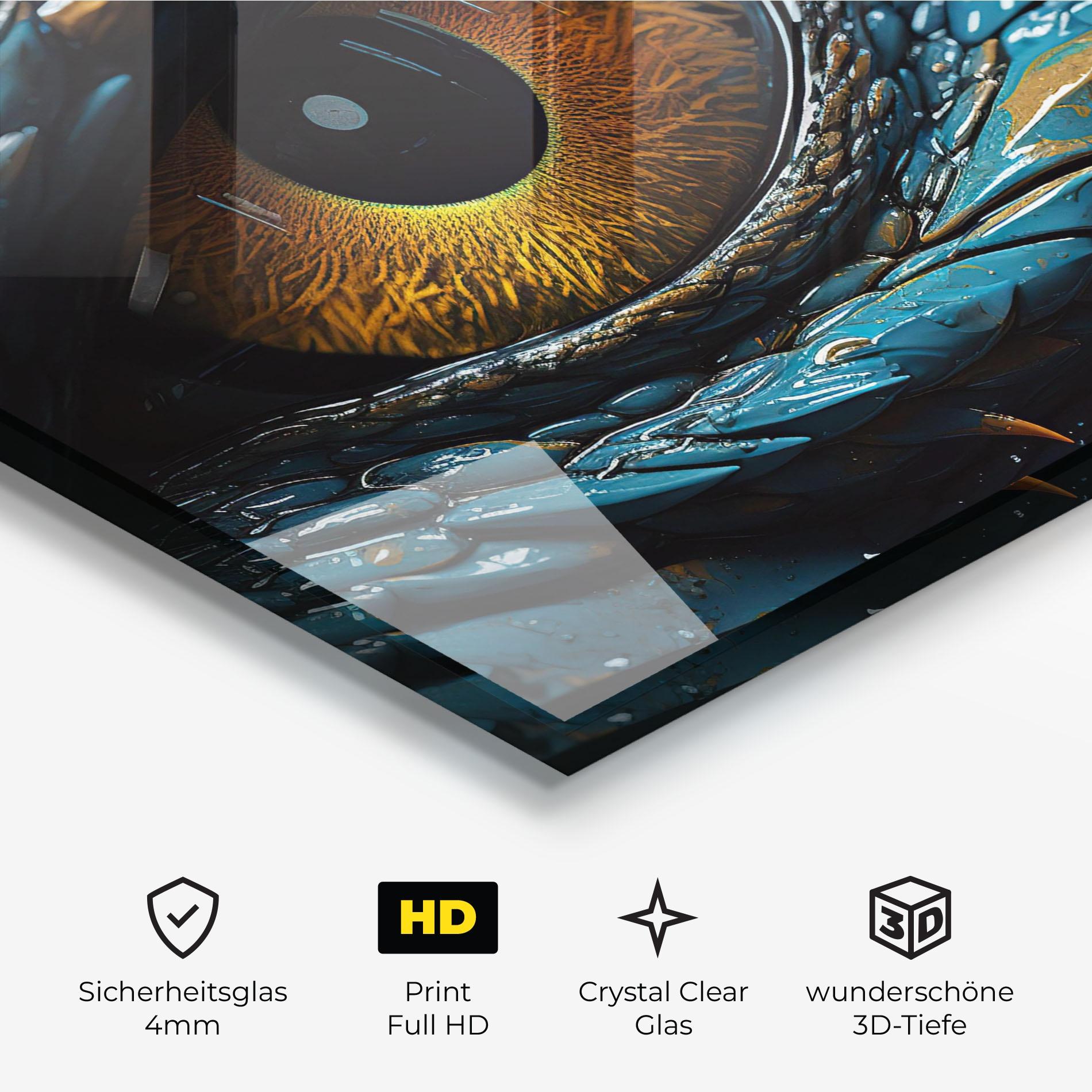 Glasbild Dragon Eye Close Up mockup 3