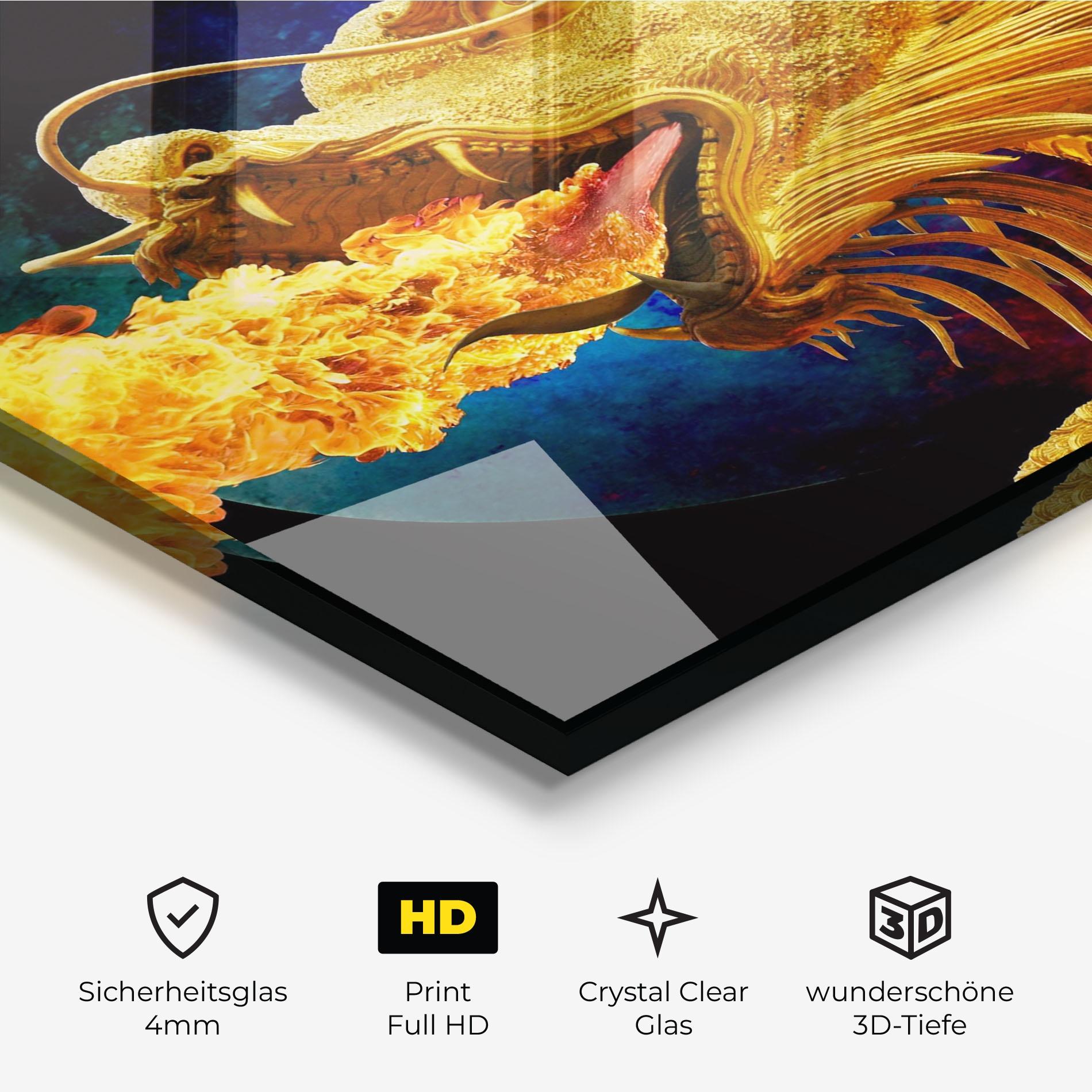 Glasbild Golden Fire Dragon mockup 3