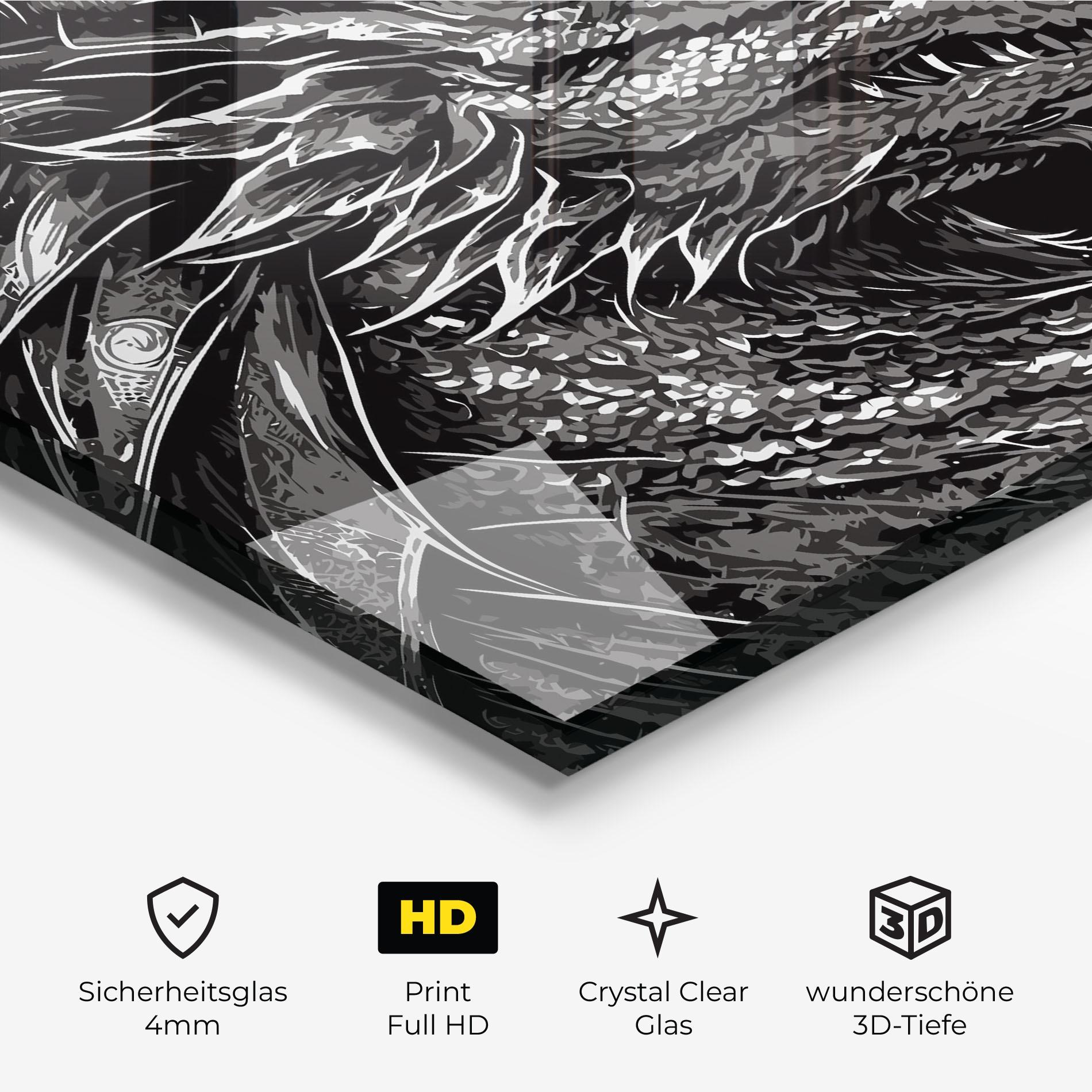 Glasbild Grey White Dragon mockup 3