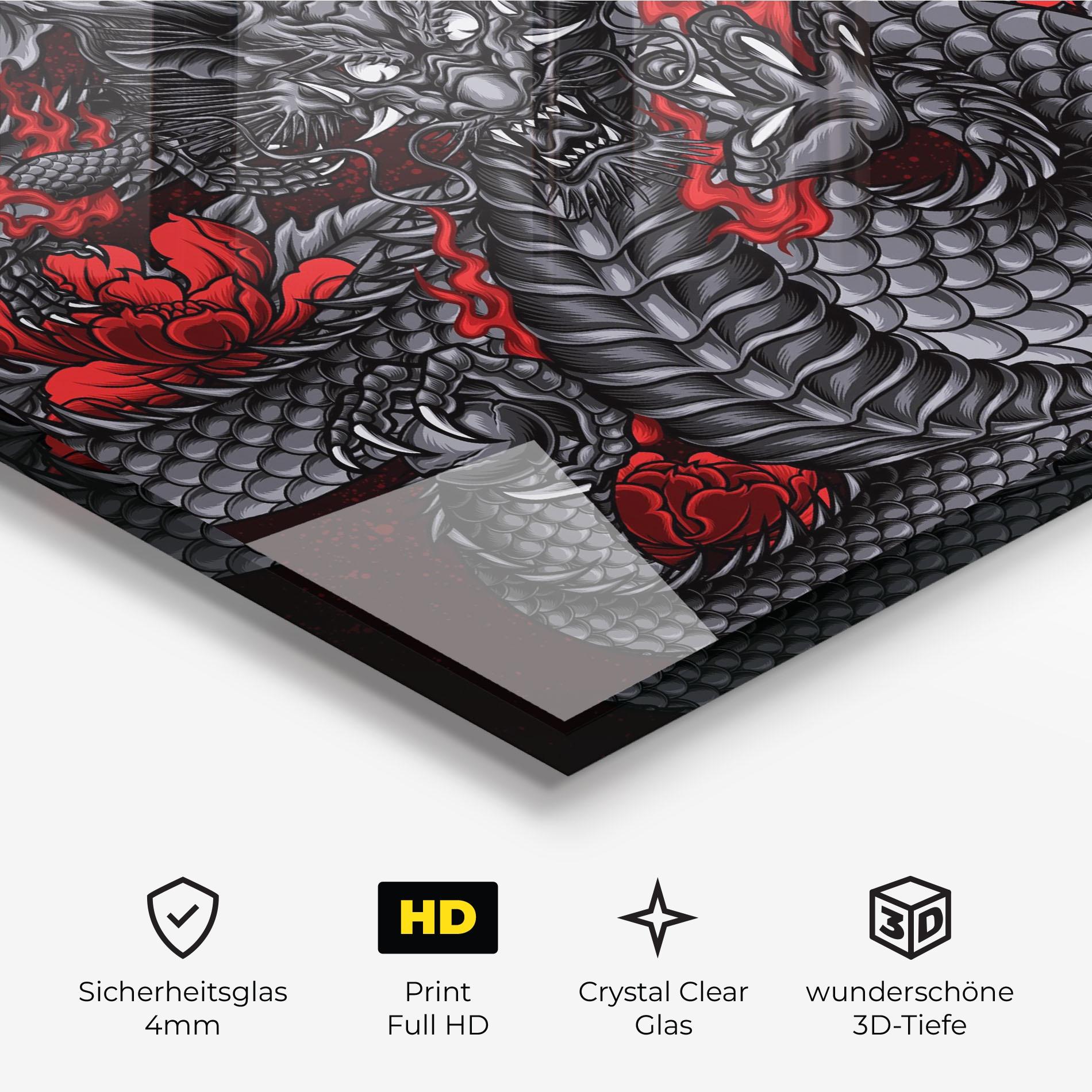 Glasbild Red Flower Dragon mockup 3