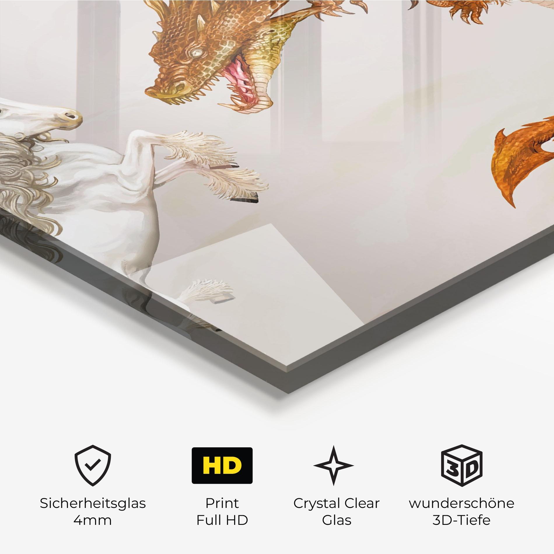 Glasbild Unicorn And Dragon mockup 3