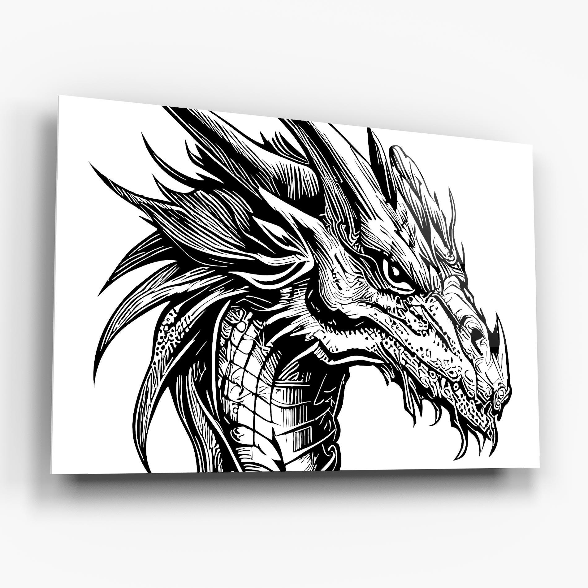 Glasbild Black Line Dragon mockup 6