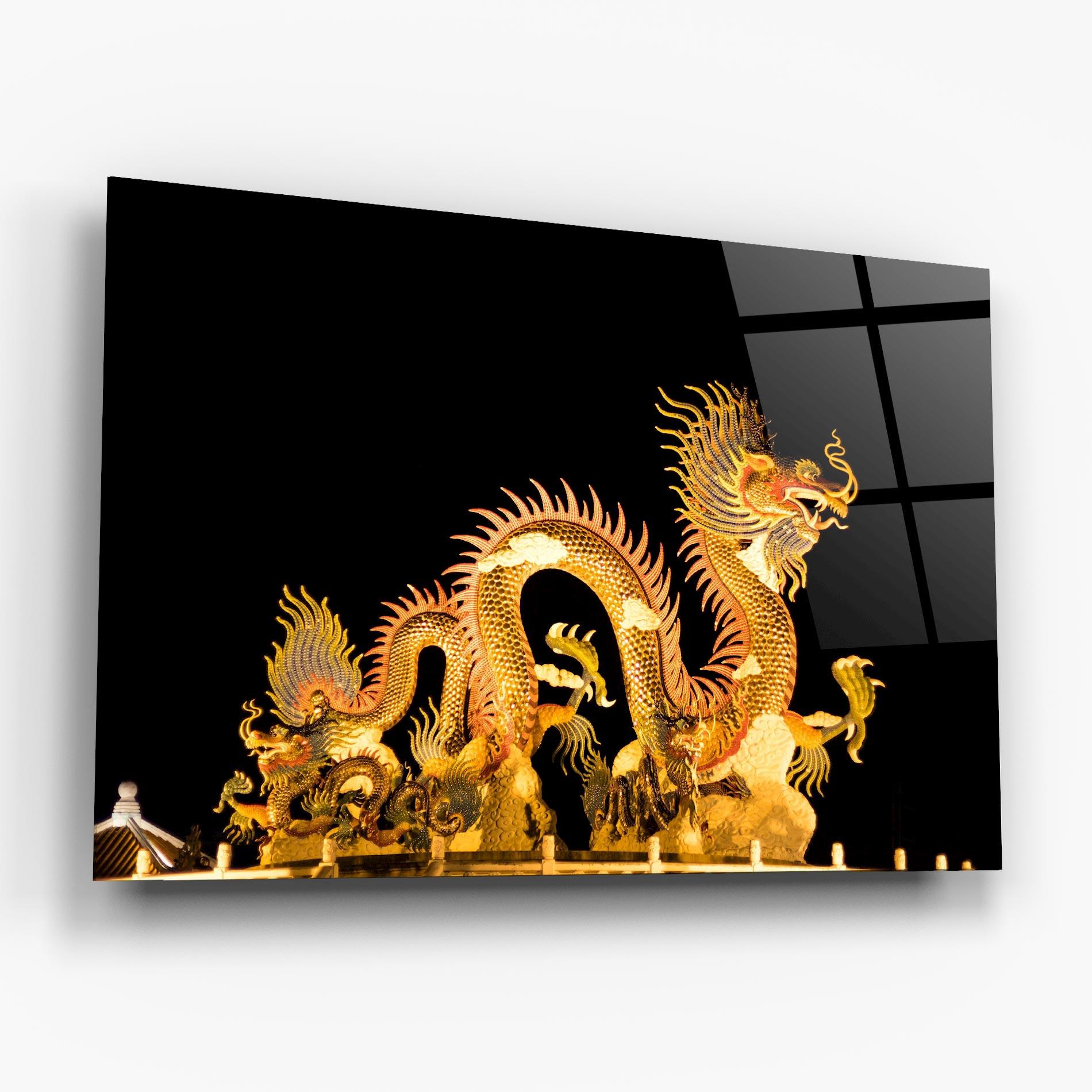 Glasbild Golden Dragon Lights mockup 6