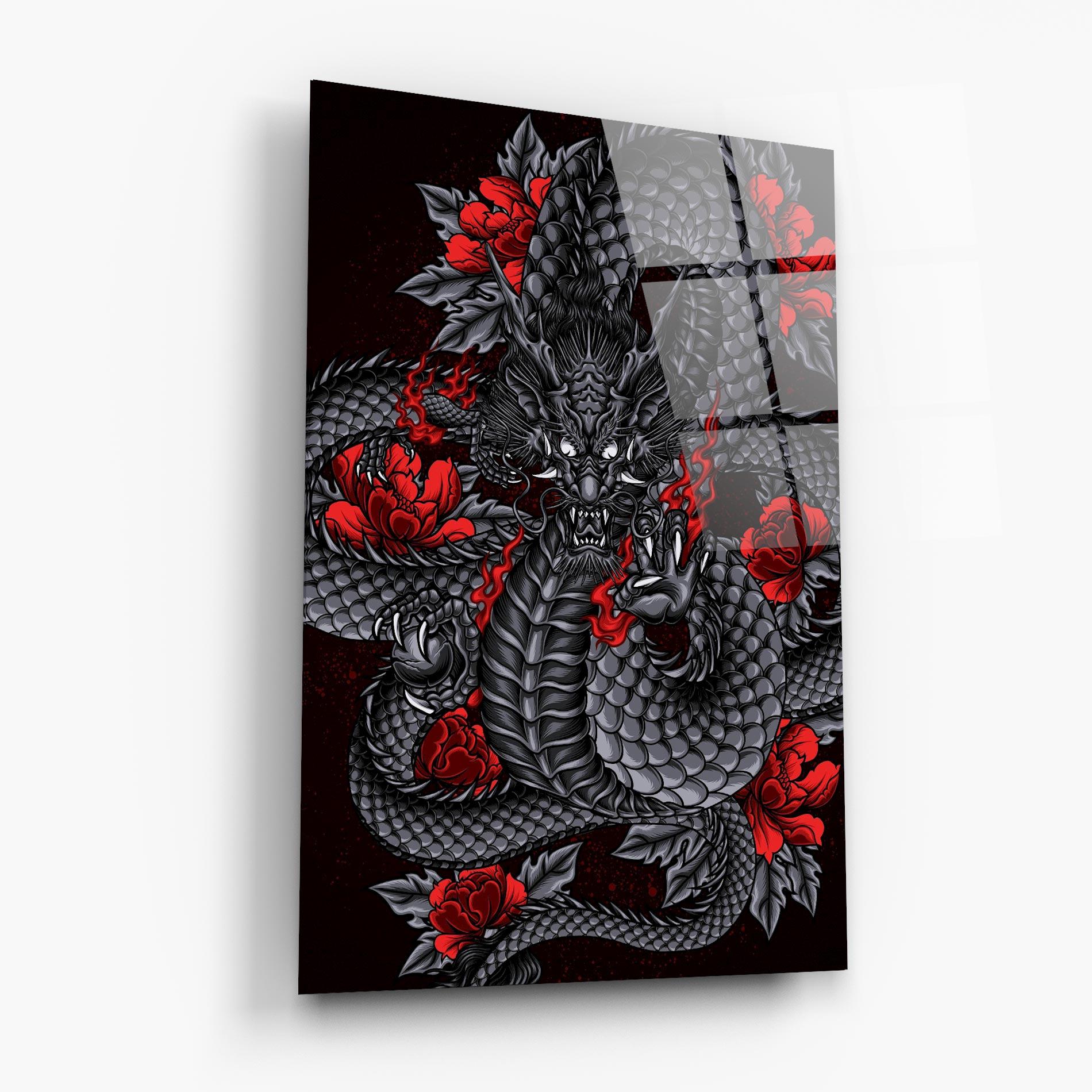Glasbild Red Flower Dragon mockup 6