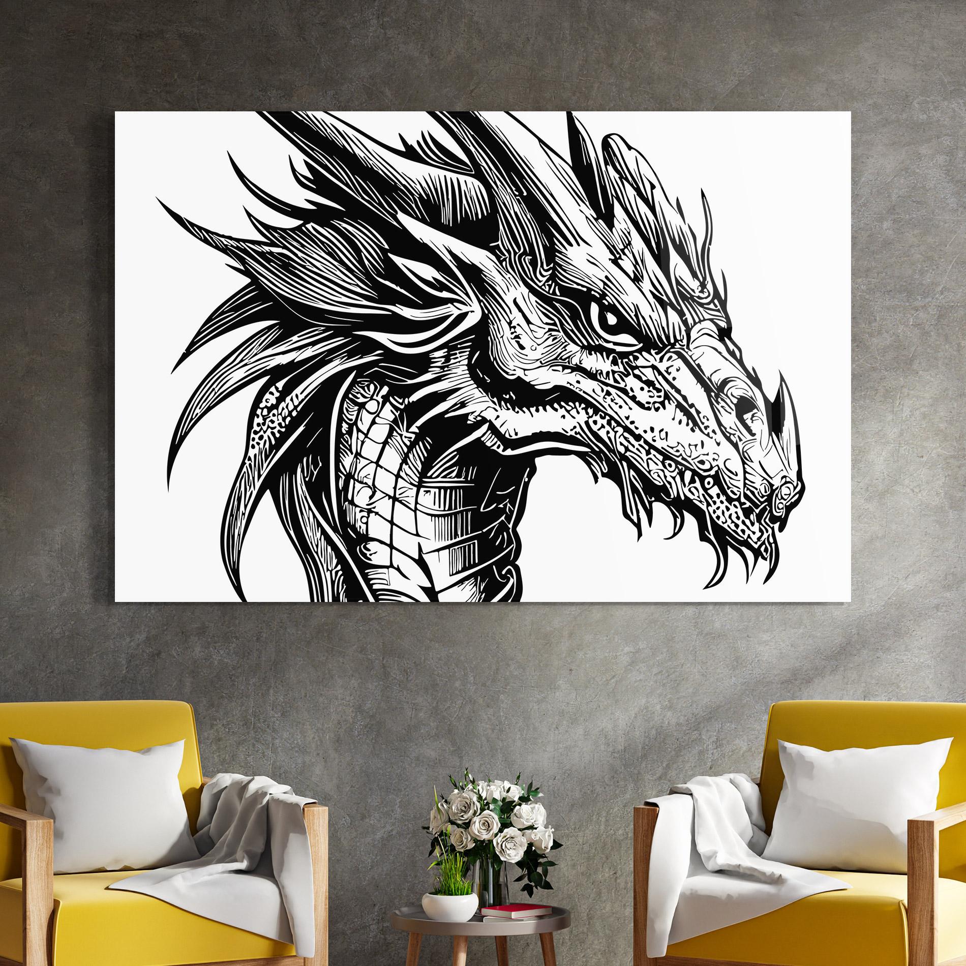 Glasbild Black Line Dragon mockup 4