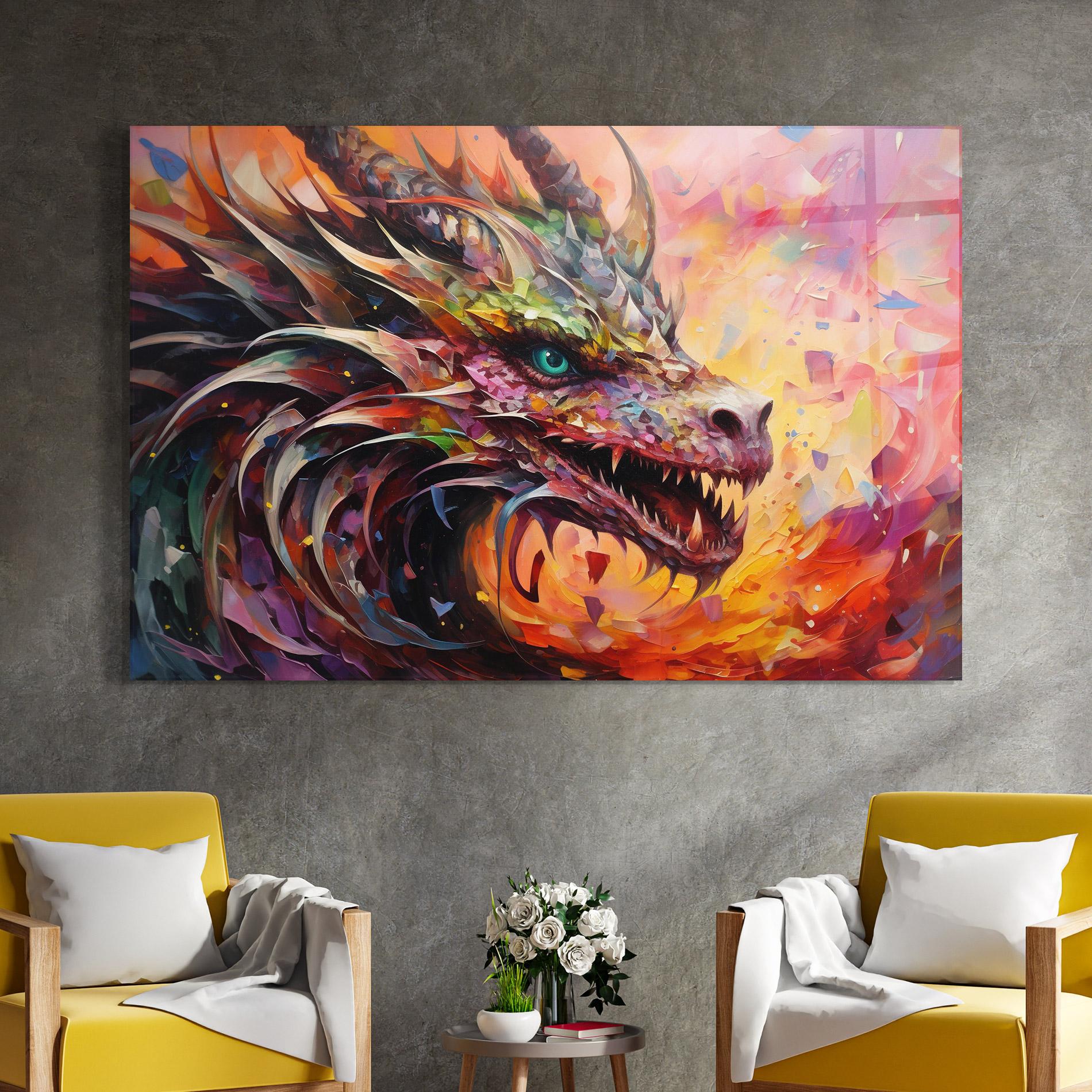Glasbild Colorful Dragon Painting mockup 4