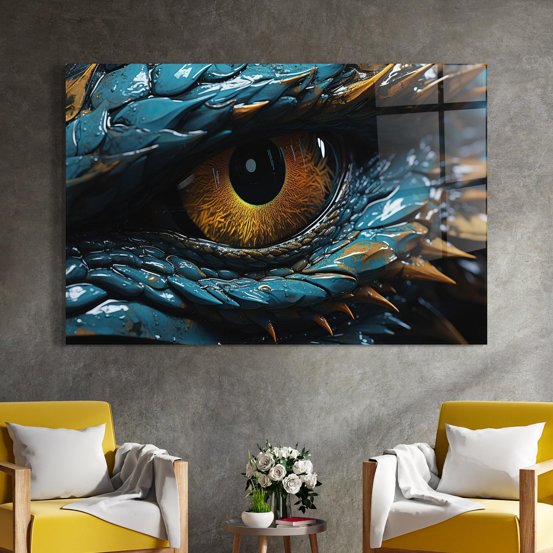 Glasbild Dragon Eye Close Up mockup 4