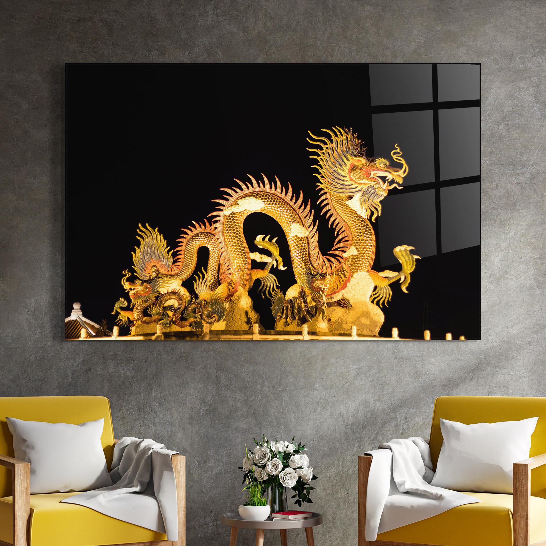 Glasbild Golden Dragon Lights mockup 4