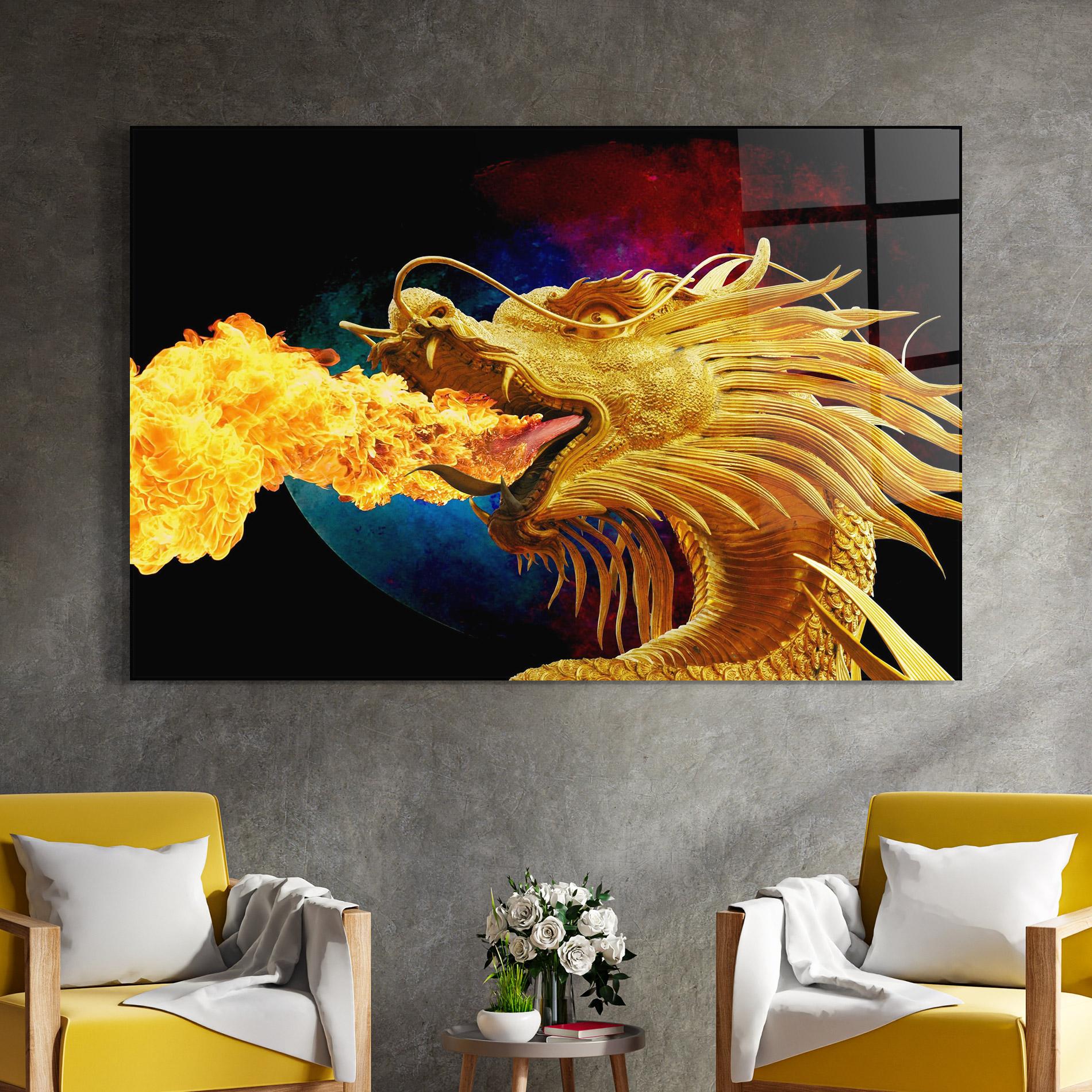 Glasbild Golden Fire Dragon mockup 4