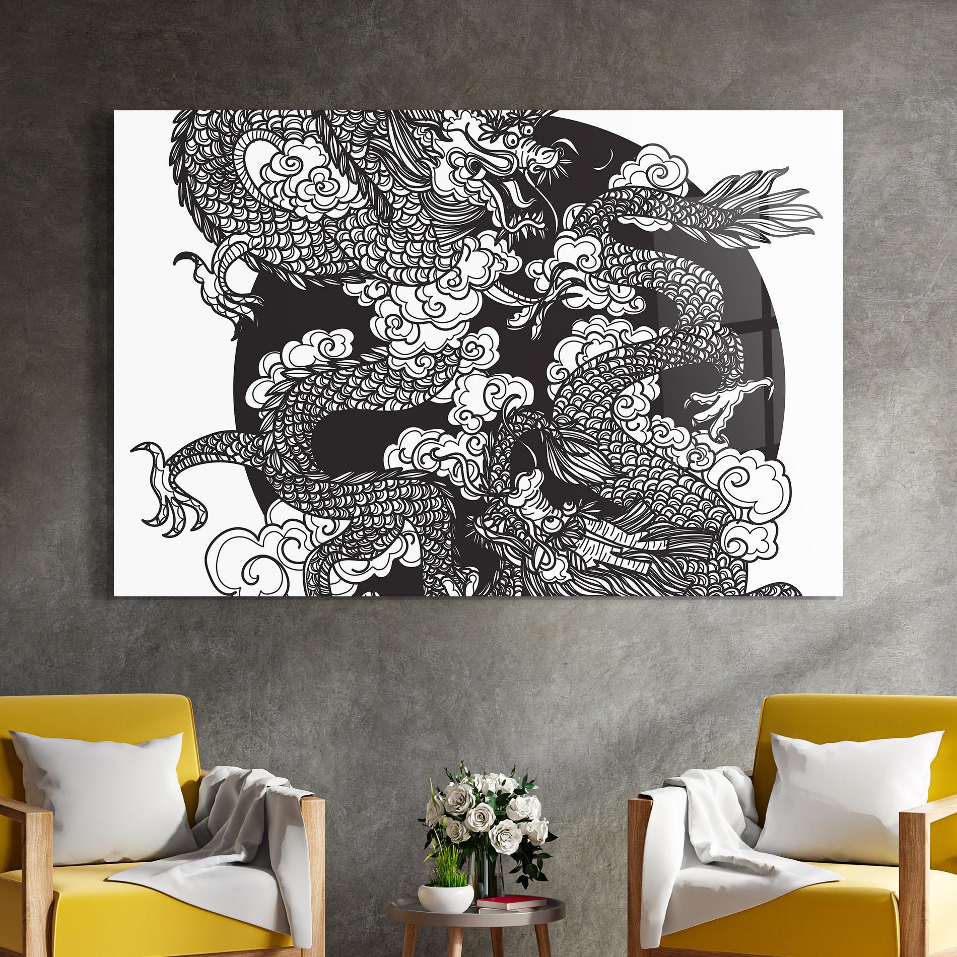 Glasbild Grey Moon Dragon mockup 4