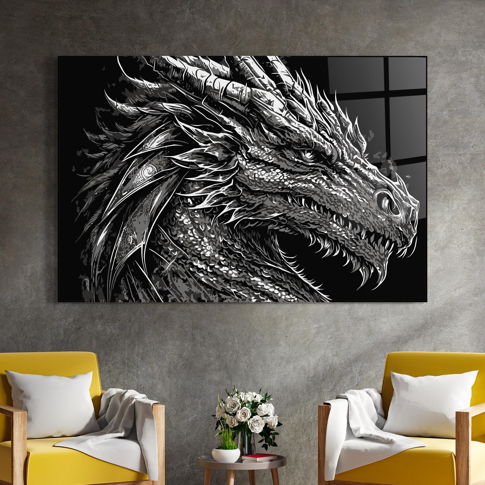 Glasbild Grey White Dragon mockup 4