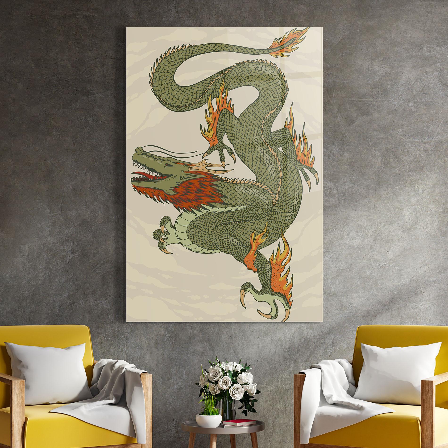 Glasbild Chinese Dragon Green mockup 4