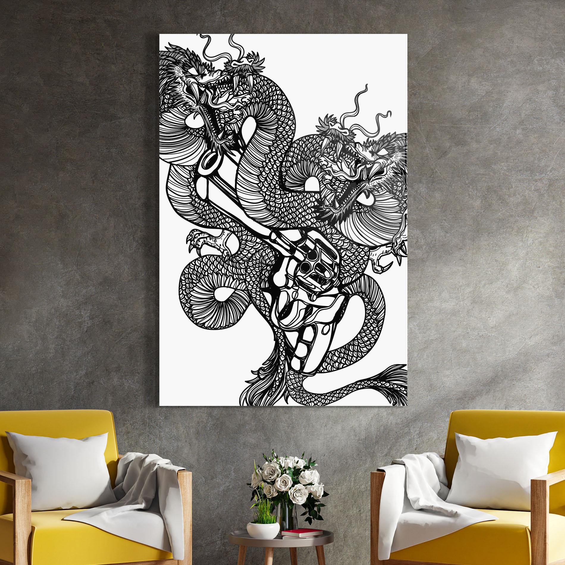 Glasbild Dragon Gun mockup 4