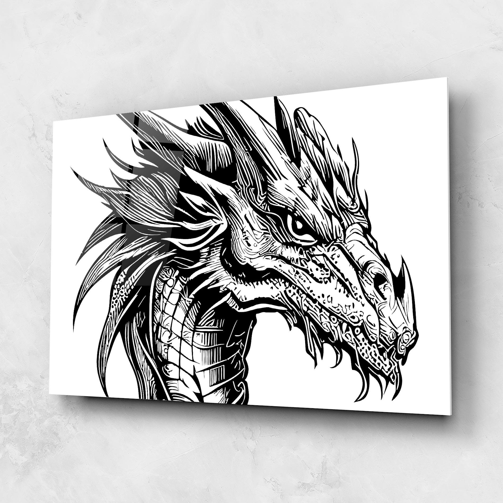 Glasbild Black Line Dragon mockup 1