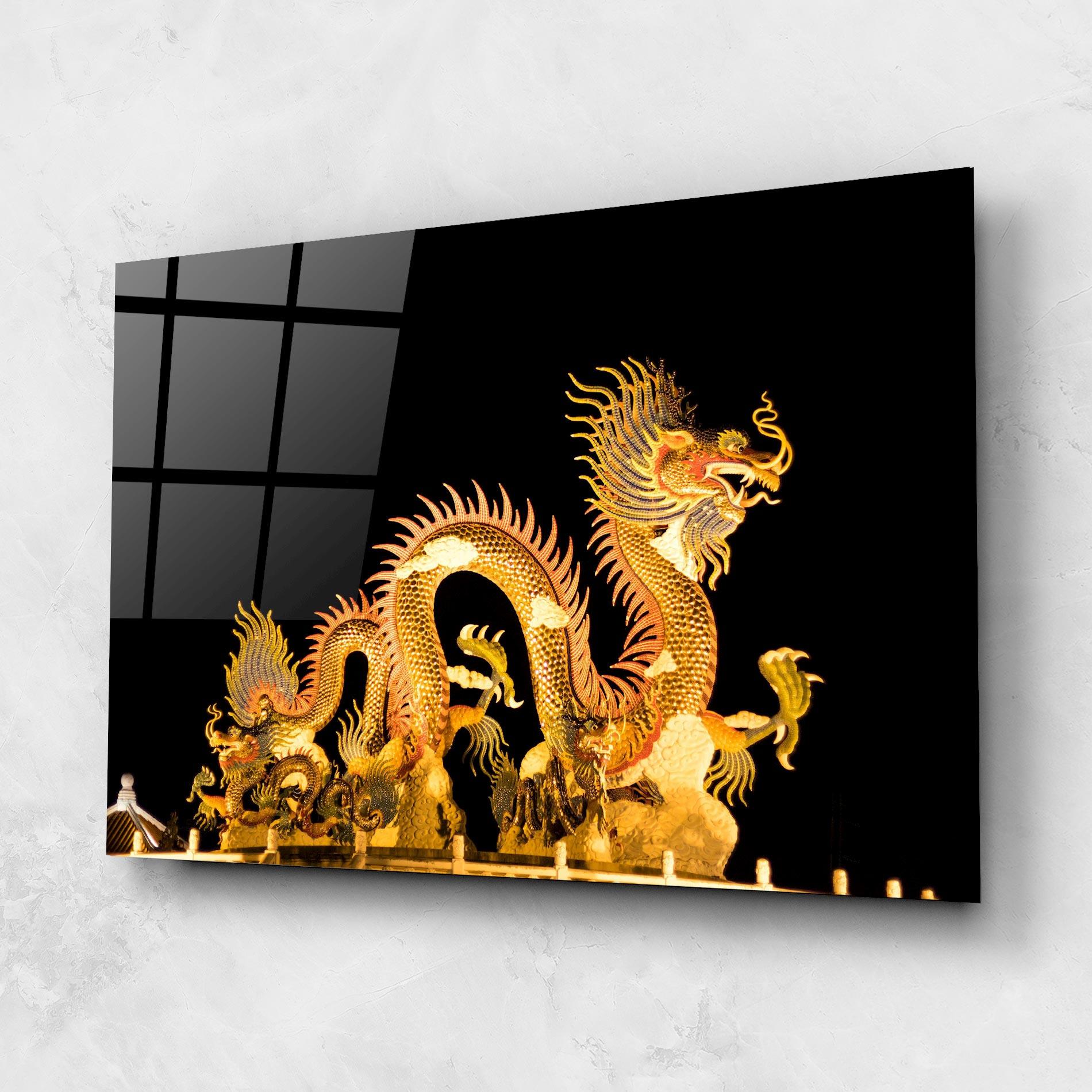 Glasbild Golden Dragon Lights mockup 1