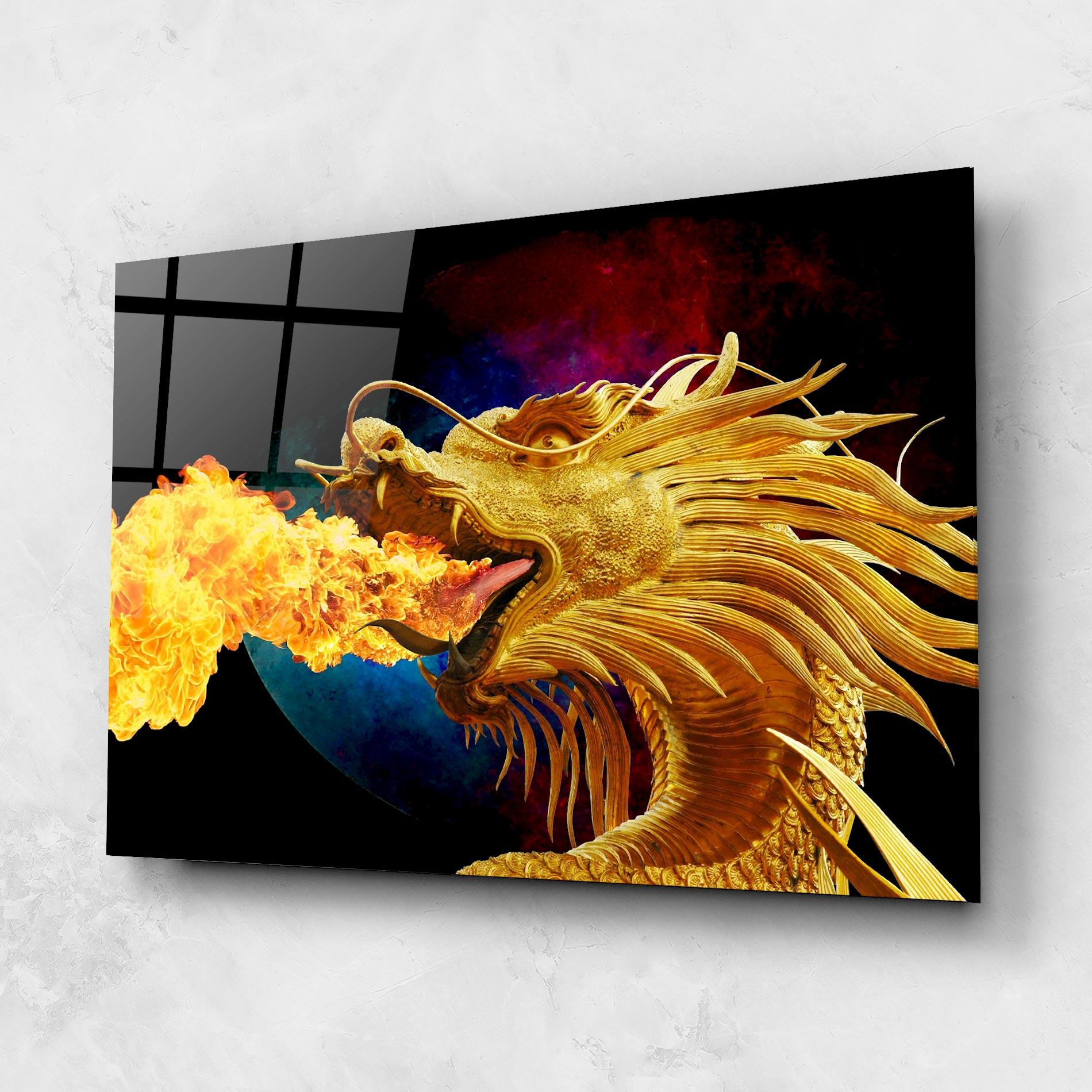 Glasbild Golden Fire Dragon mockup 1