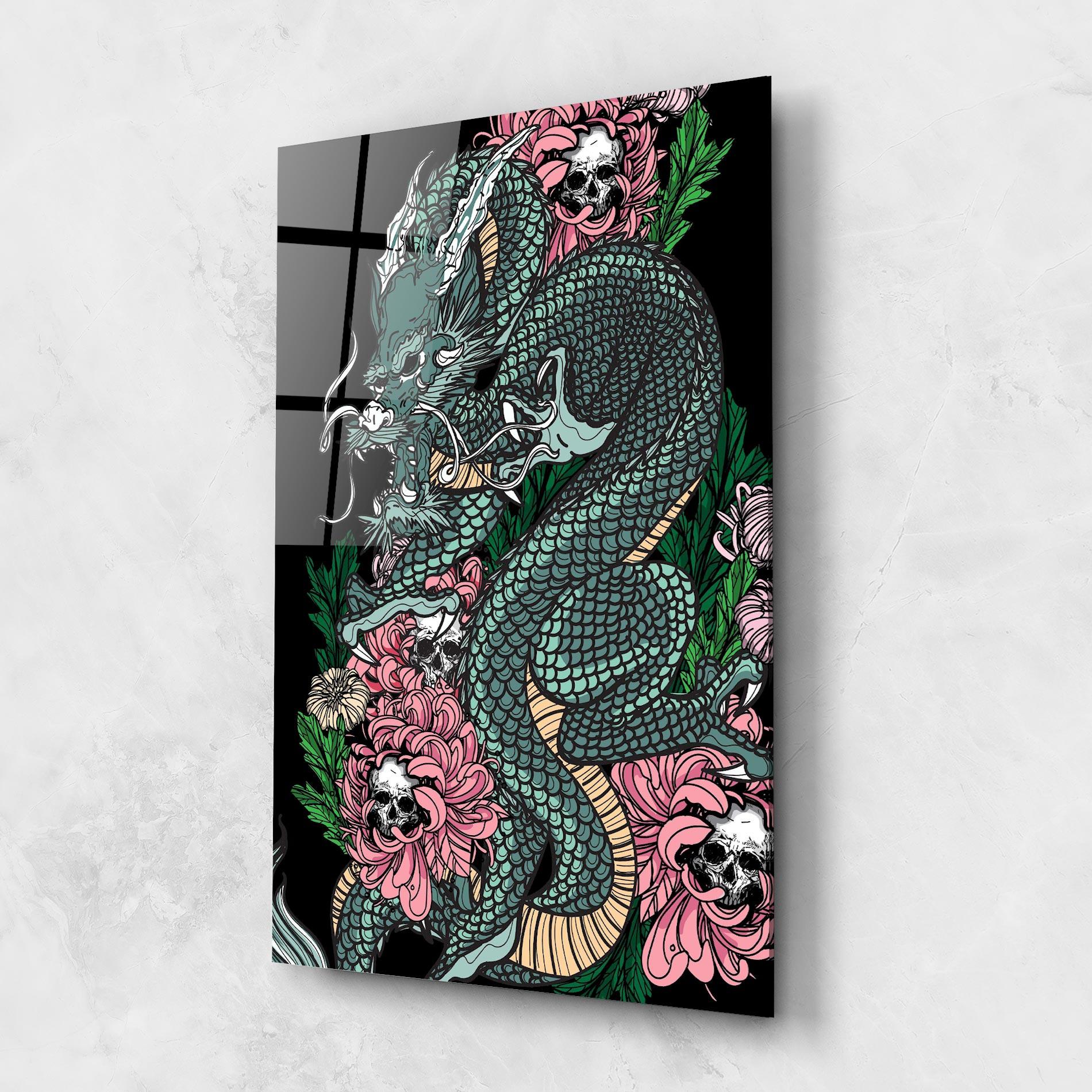 Glasbild Flower Skull Dragon mockup 1