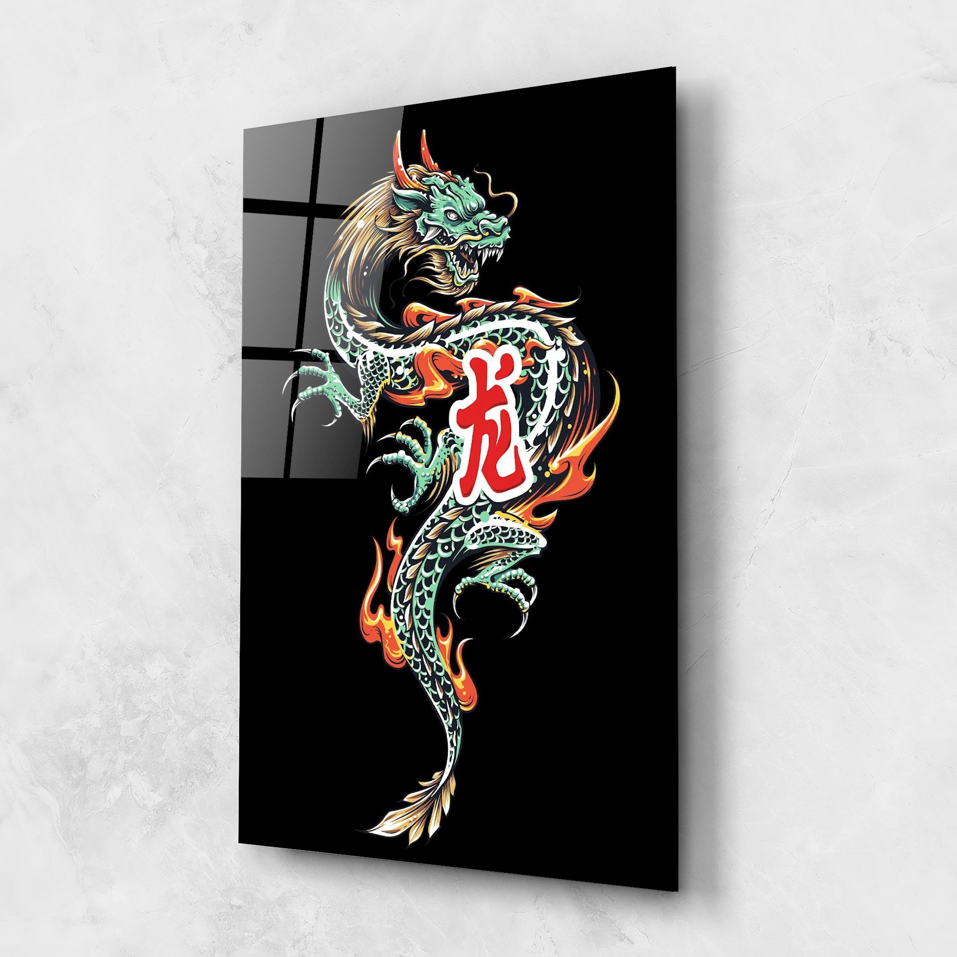 Glasbild Green Fire Dragon mockup 1