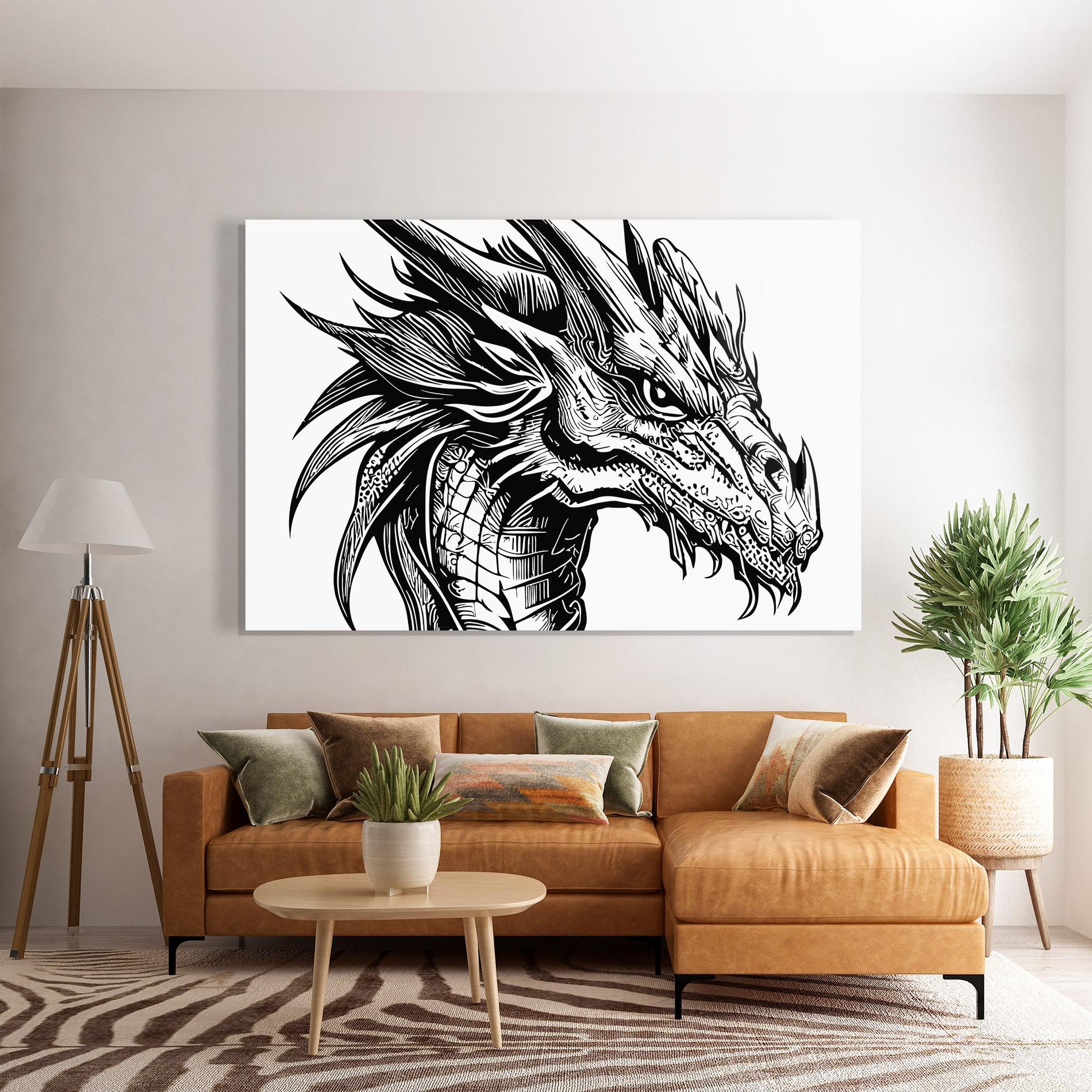 Glasbild Black Line Dragon mockup 7