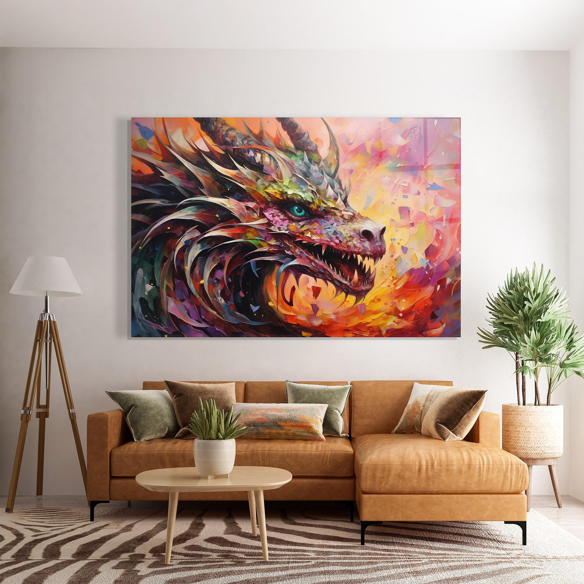 Glasbild Colorful Dragon Painting mockup 7