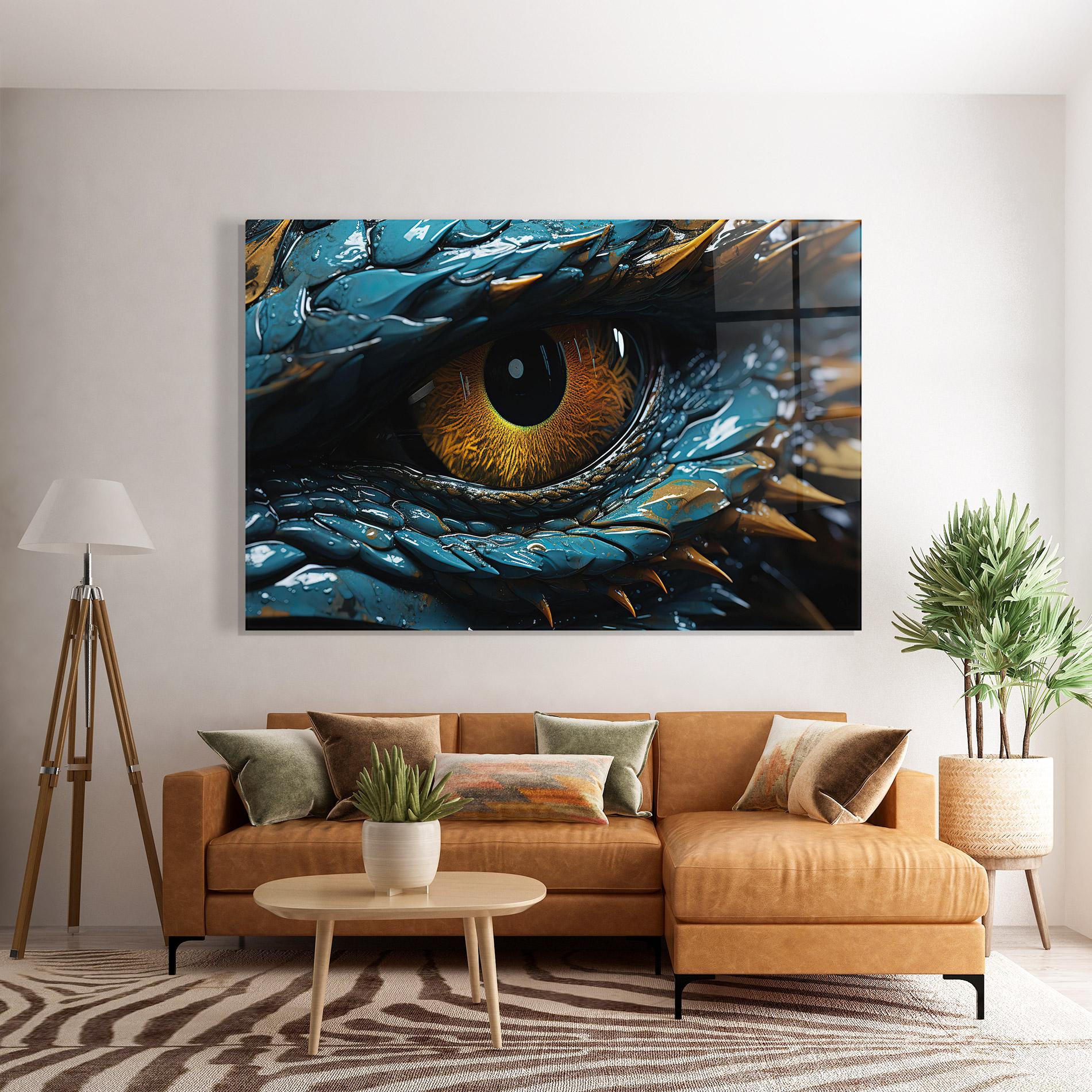 Glasbild Dragon Eye Close Up mockup 7