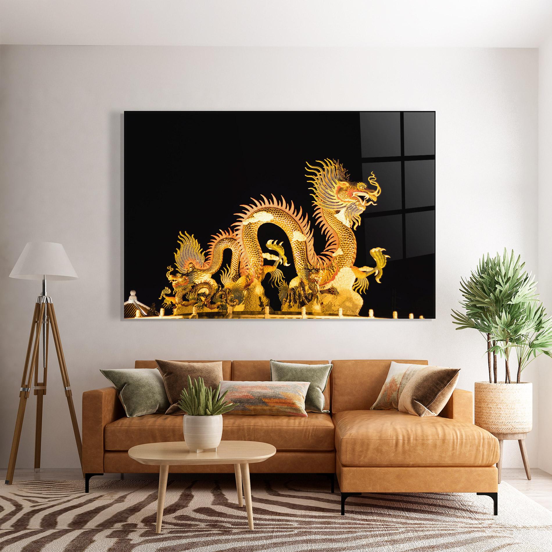 Glasbild Golden Dragon Lights mockup 7