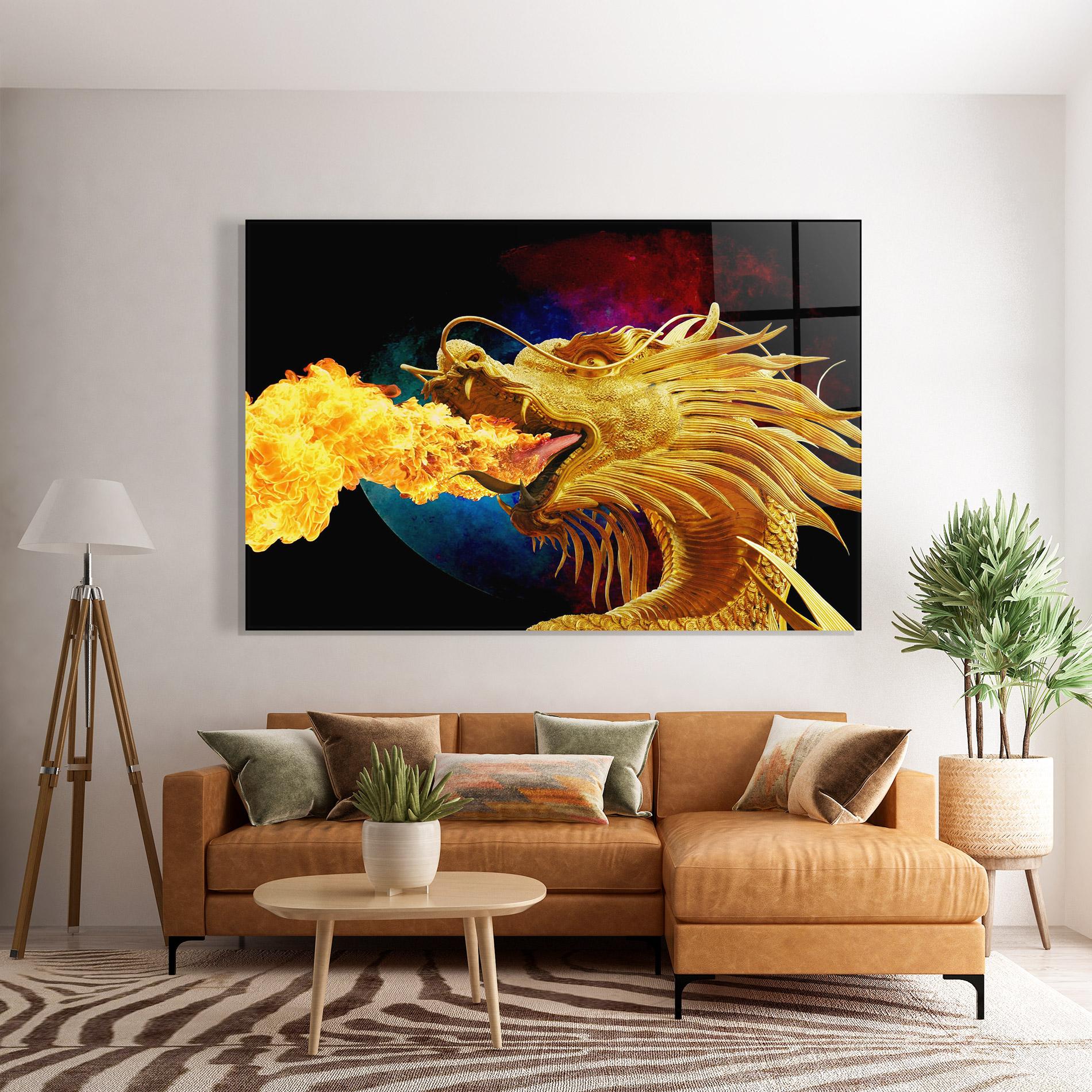 Glasbild Golden Fire Dragon mockup 7