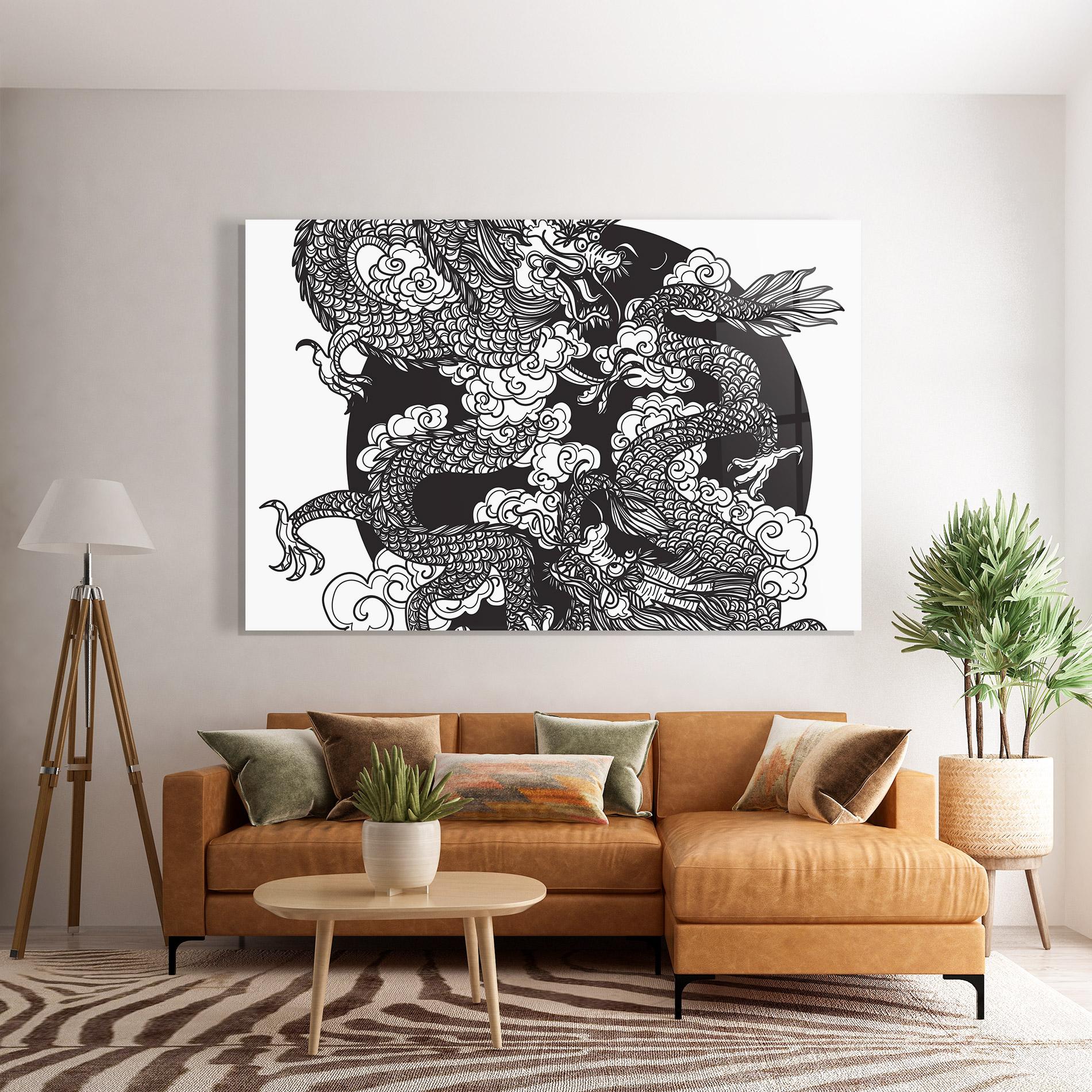 Glasbild Grey Moon Dragon mockup 7