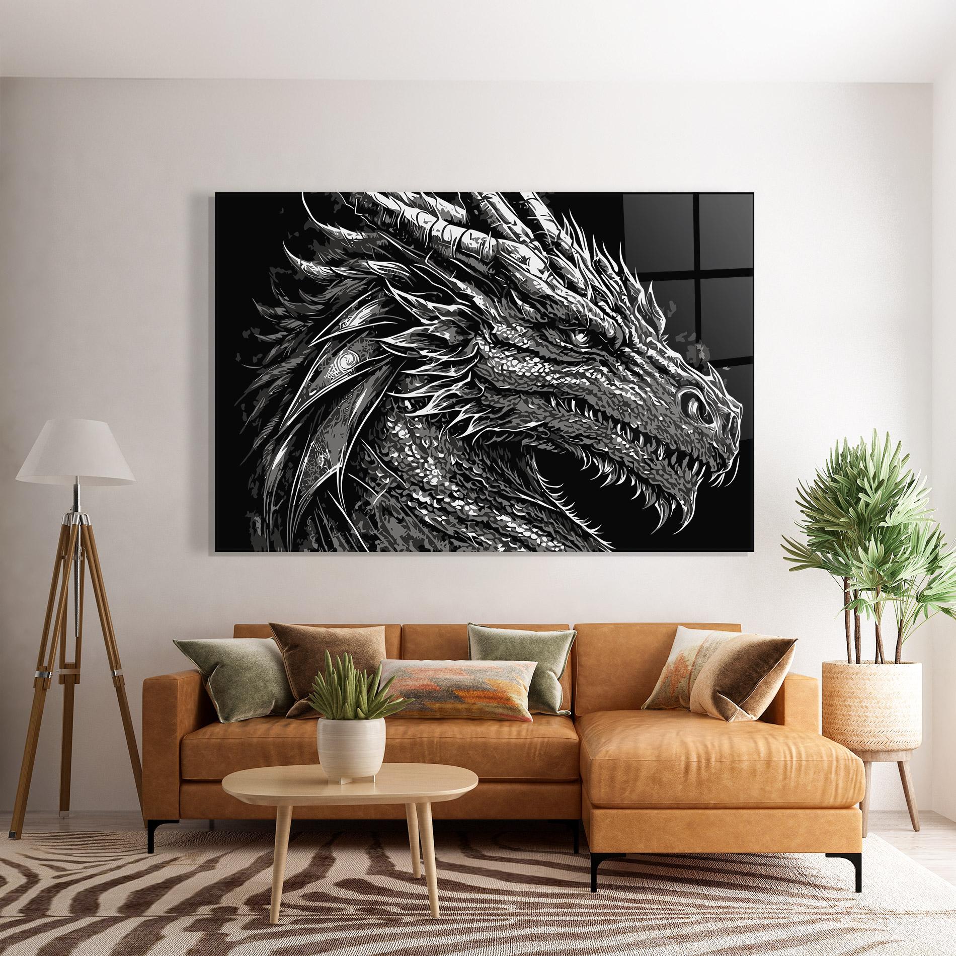 Glasbild Grey White Dragon mockup 7