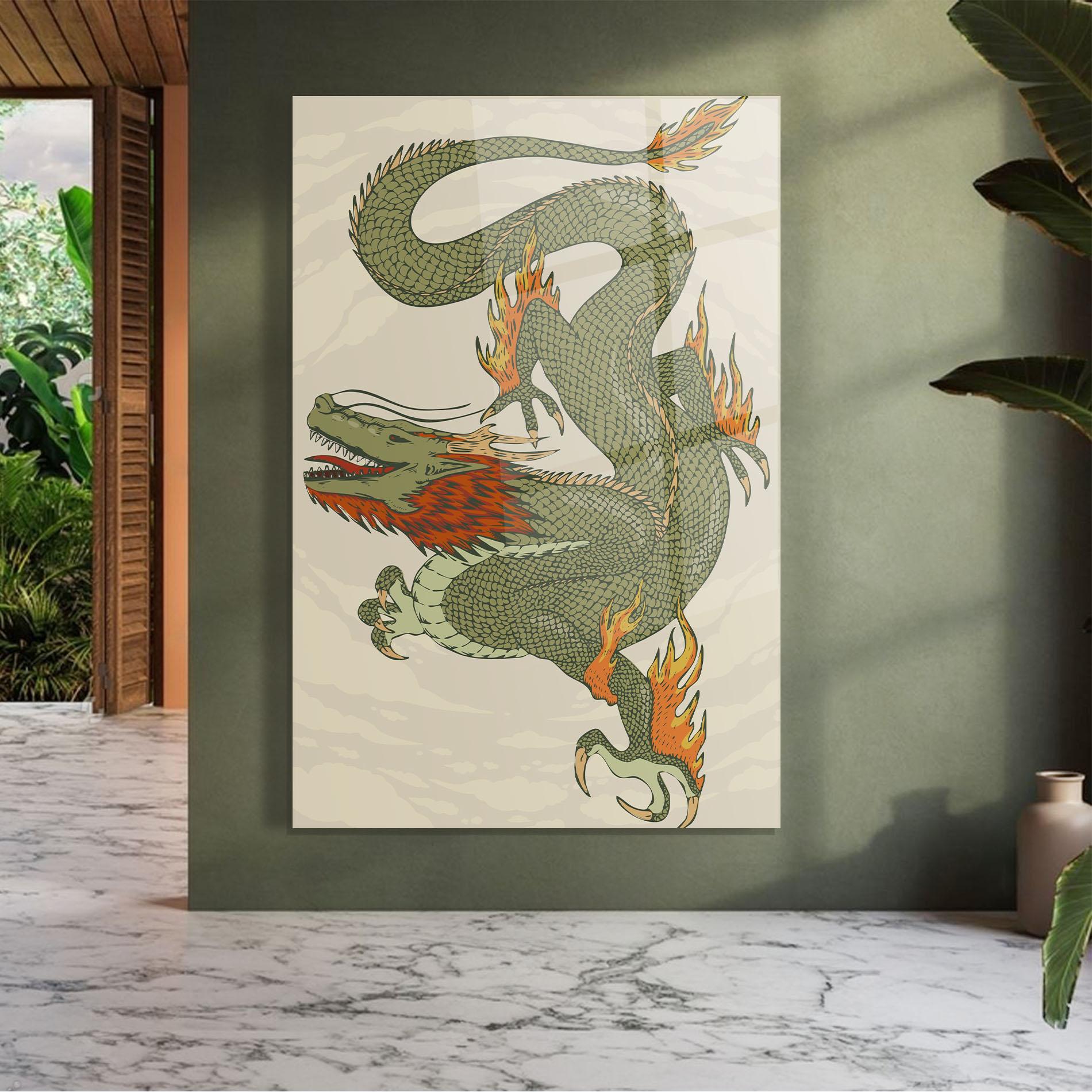 Glasbild Chinese Dragon Green mockup 7