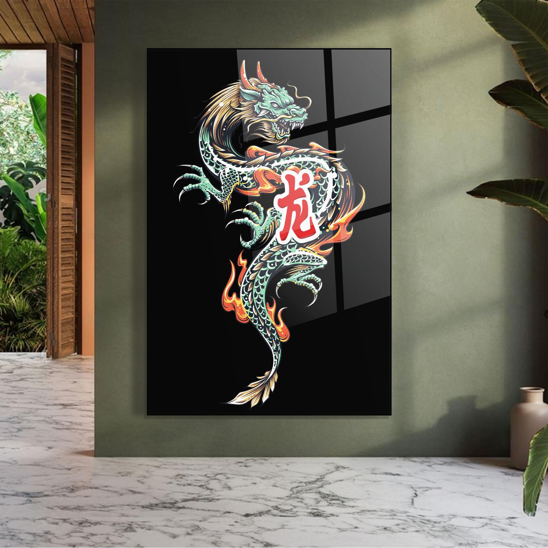 Glasbild Green Fire Dragon mockup 7