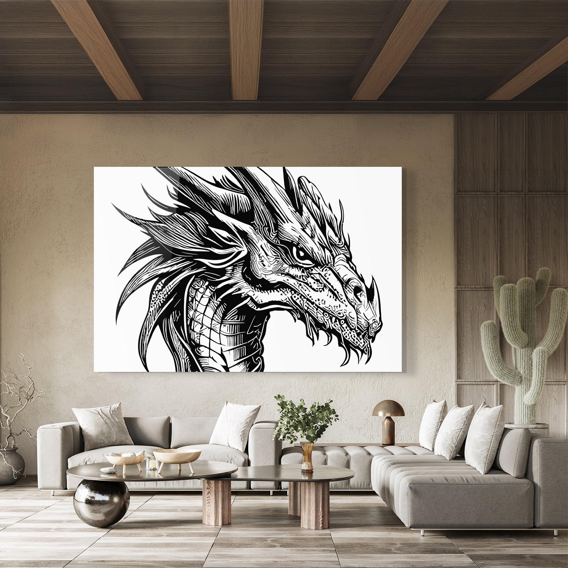 Glasbild Black Line Dragon mockup 8