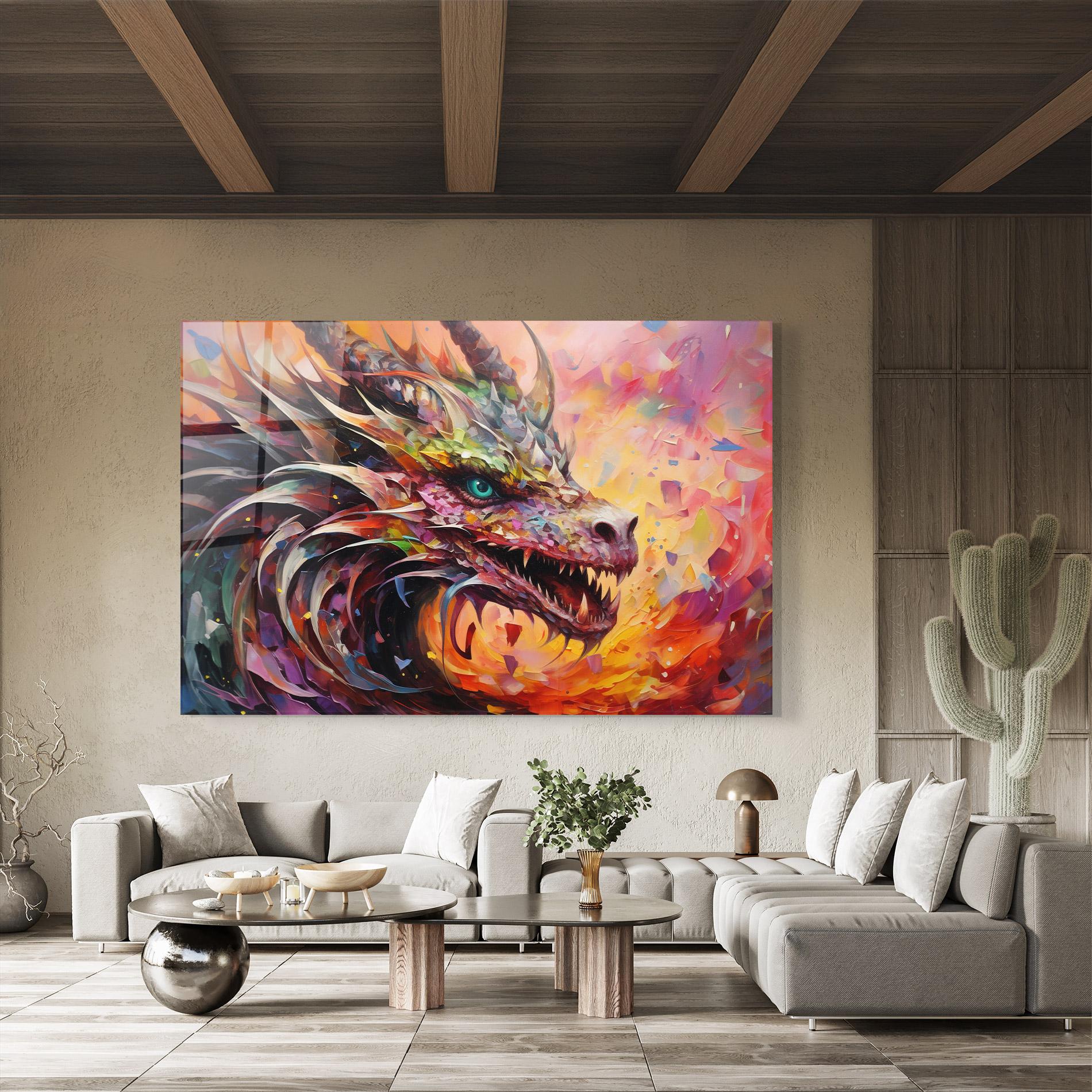Glasbild Colorful Dragon Painting mockup 8