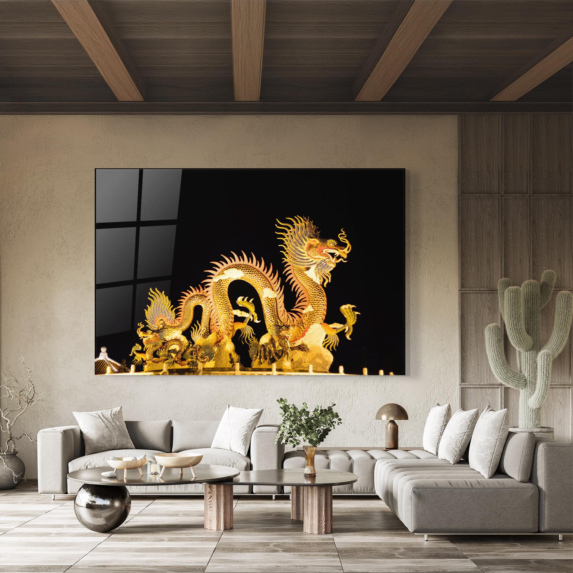 Glasbild Golden Dragon Lights mockup 8