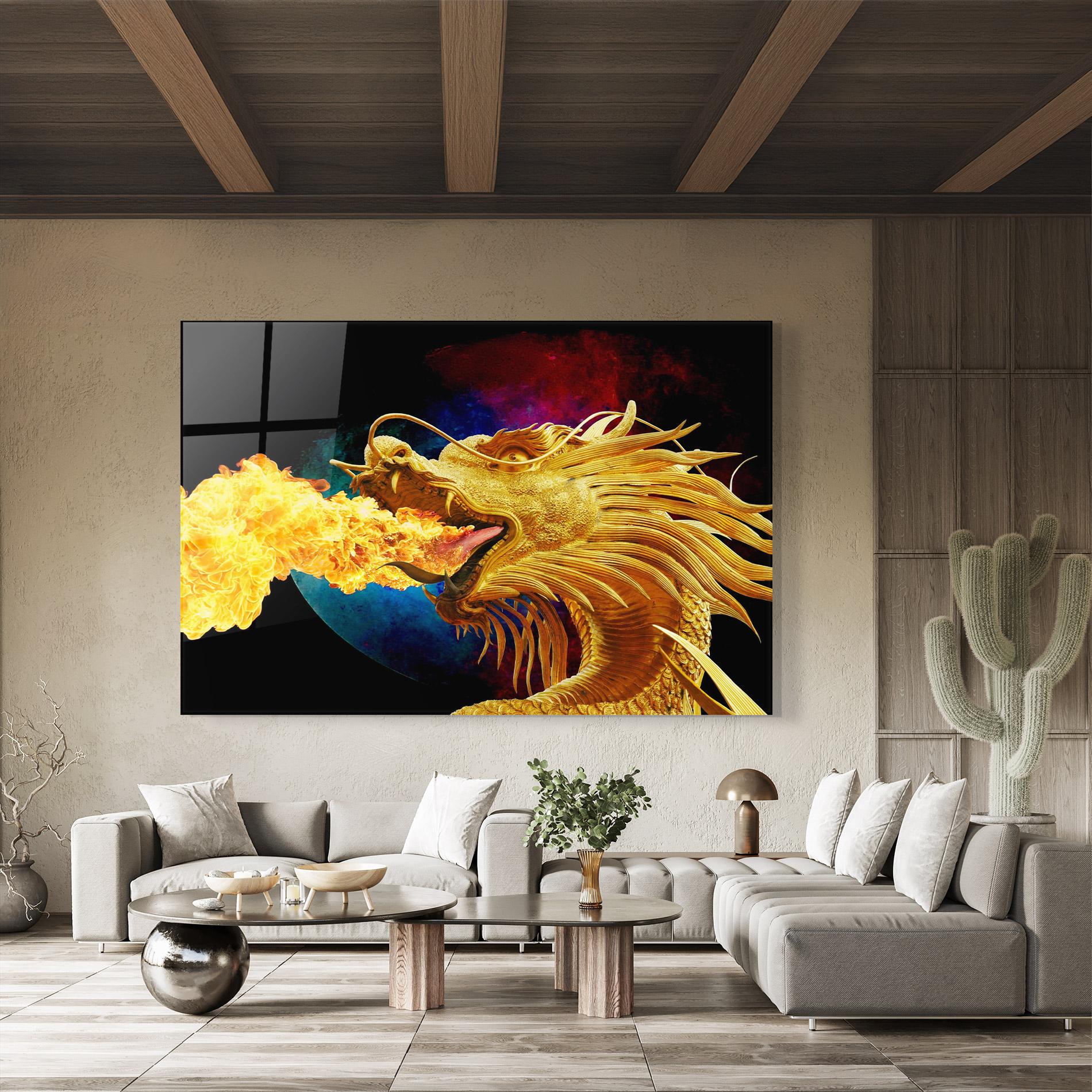 Glasbild Golden Fire Dragon mockup 8