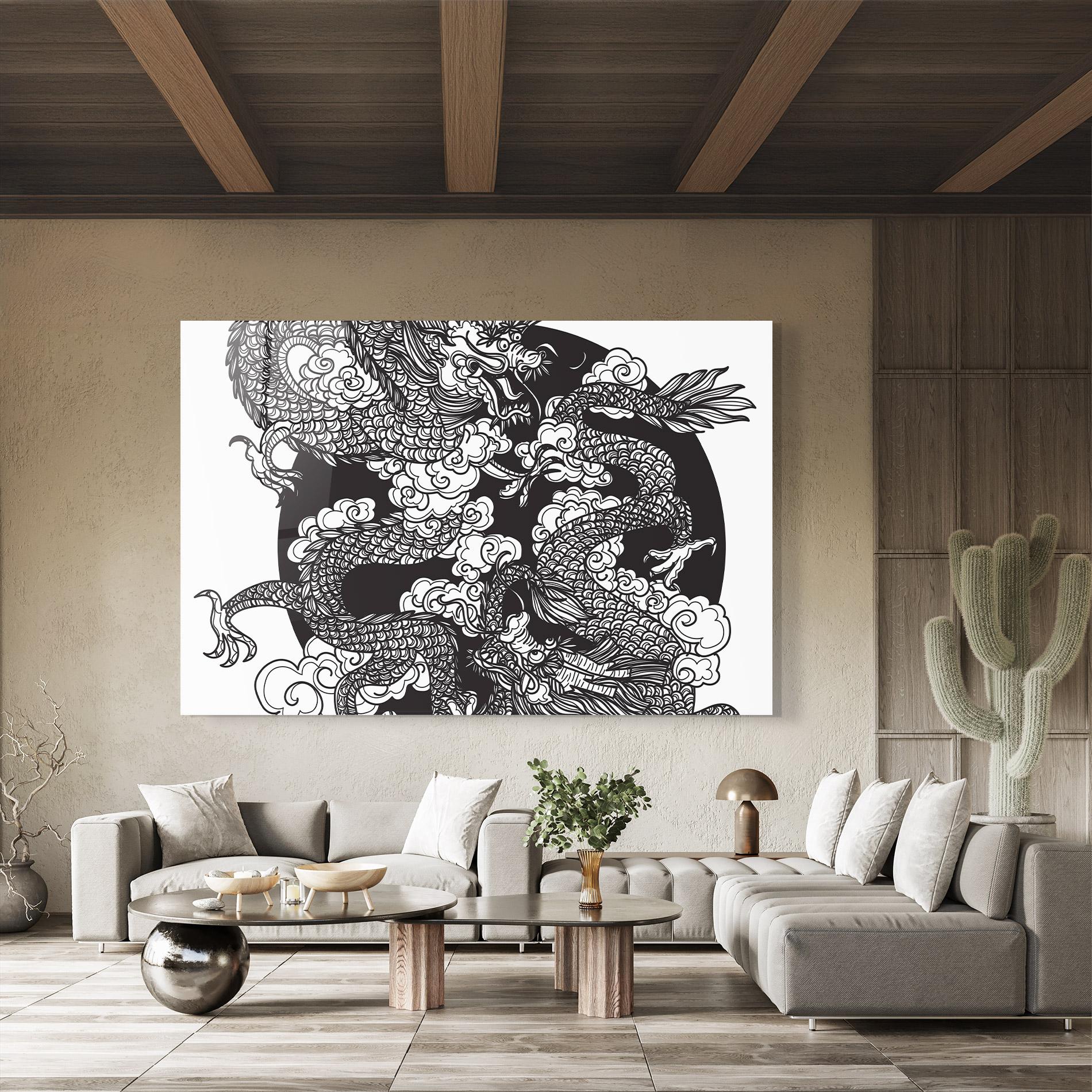 Glasbild Grey Moon Dragon mockup 8