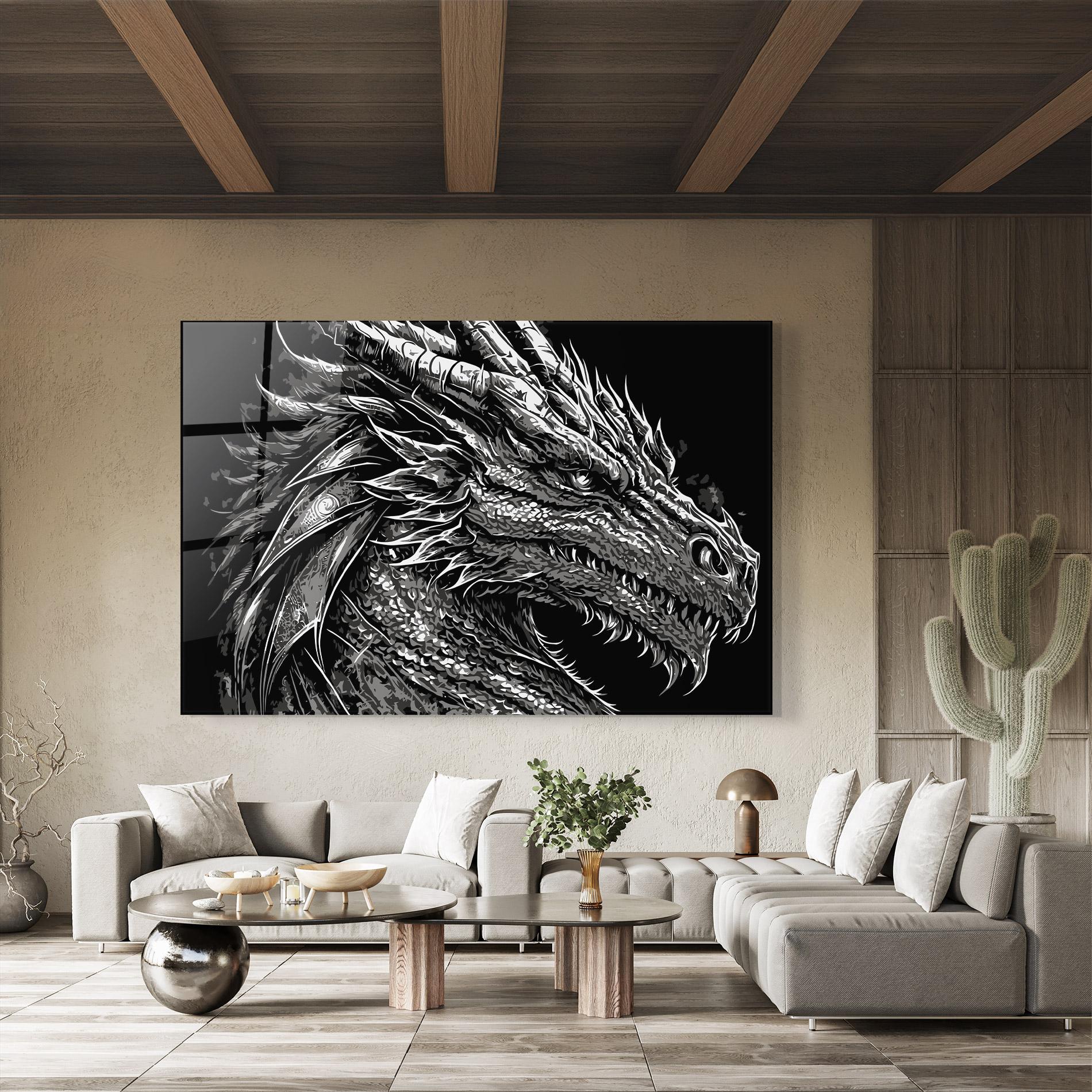 Glasbild Grey White Dragon mockup 8