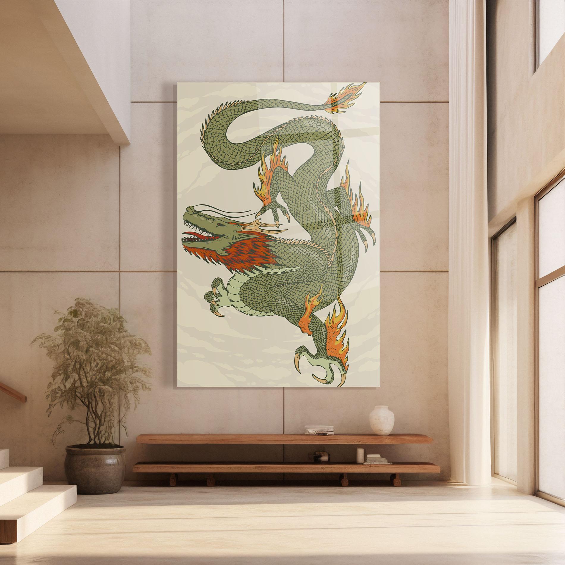 Glasbild Chinese Dragon Green mockup 8