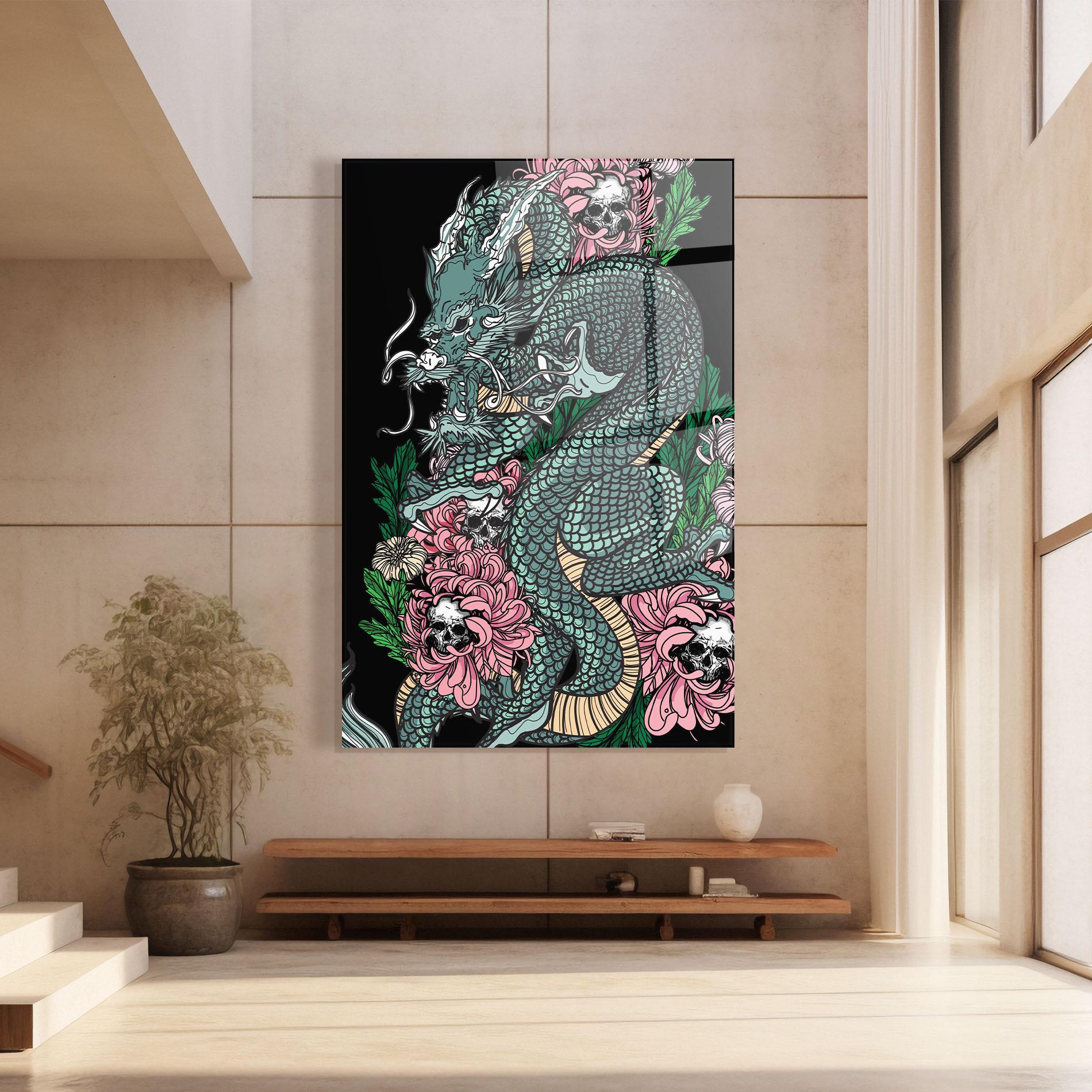 Glasbild Flower Skull Dragon mockup 8