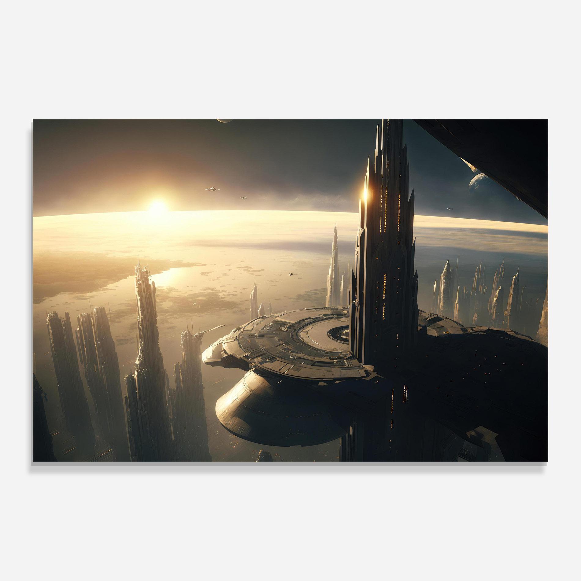 Glasbild Fantasy Futuristic Cityscape mockup 0