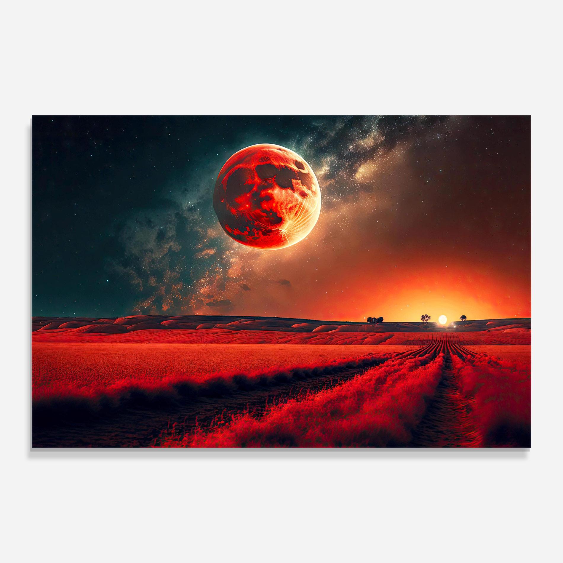 Glasbild Huge Red Moon mockup 0