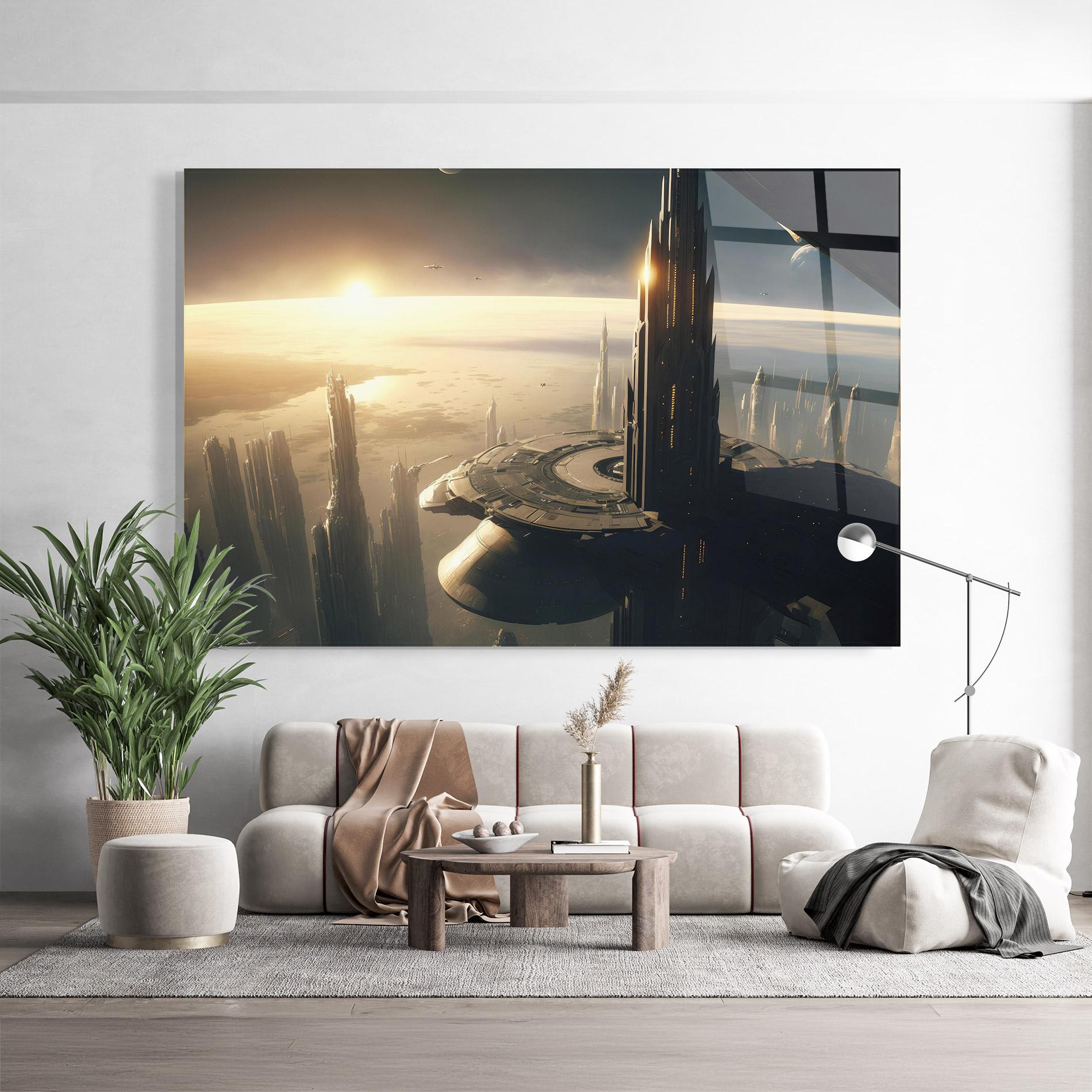 Glasbild Fantasy Futuristic Cityscape mockup 9