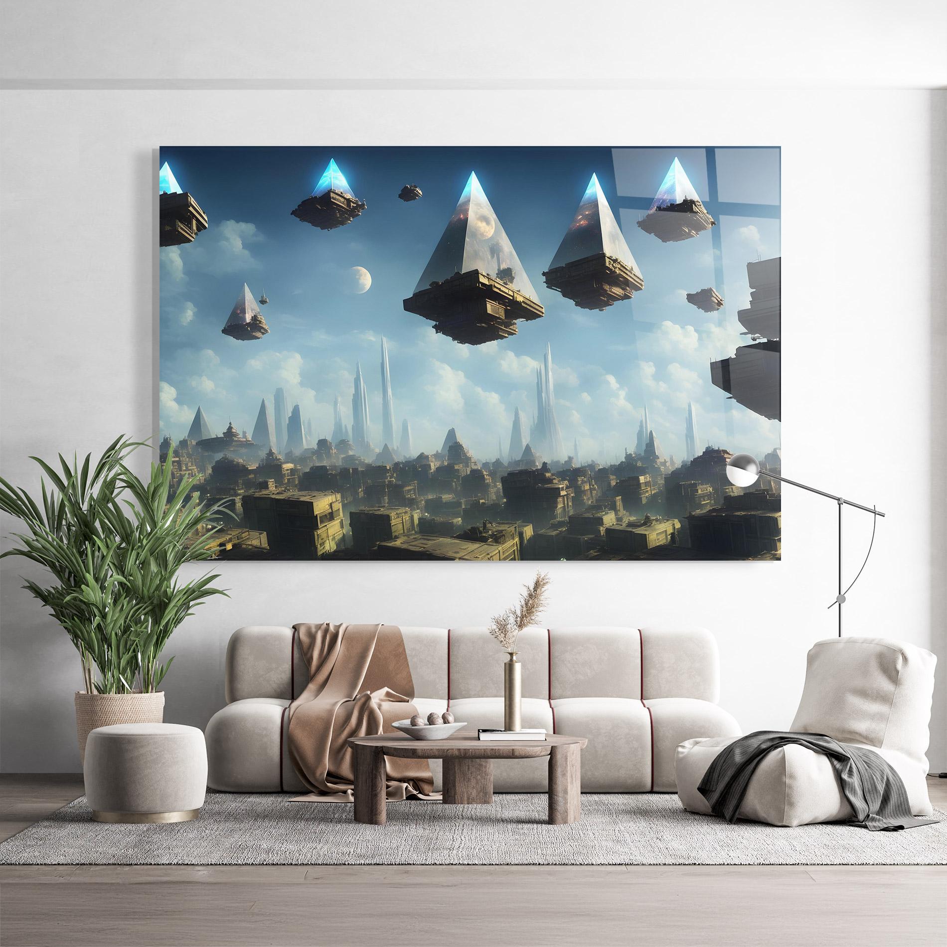 Glasbild Flying Piramids mockup 9