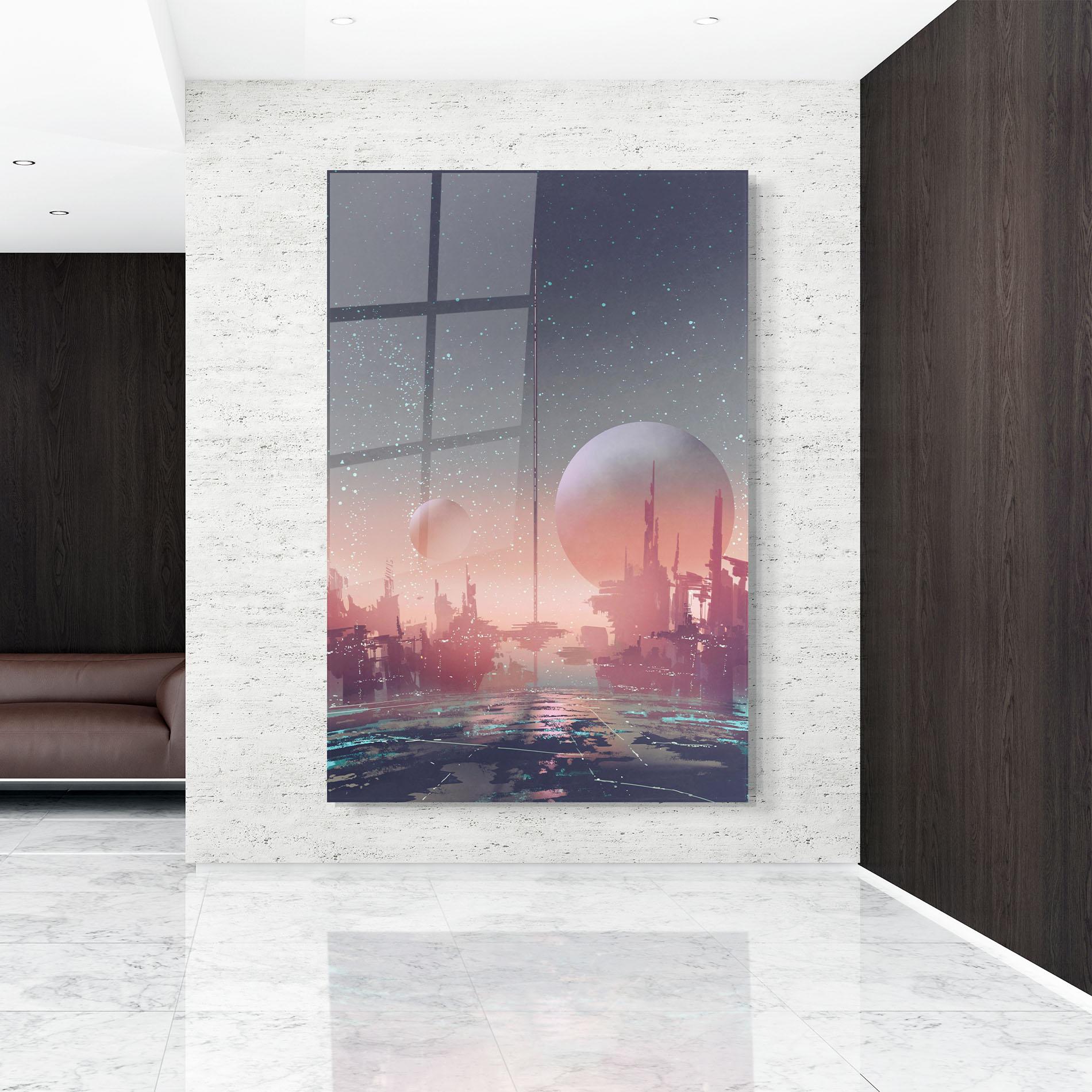 Glasbild Futuristic Alien Buildings mockup 9