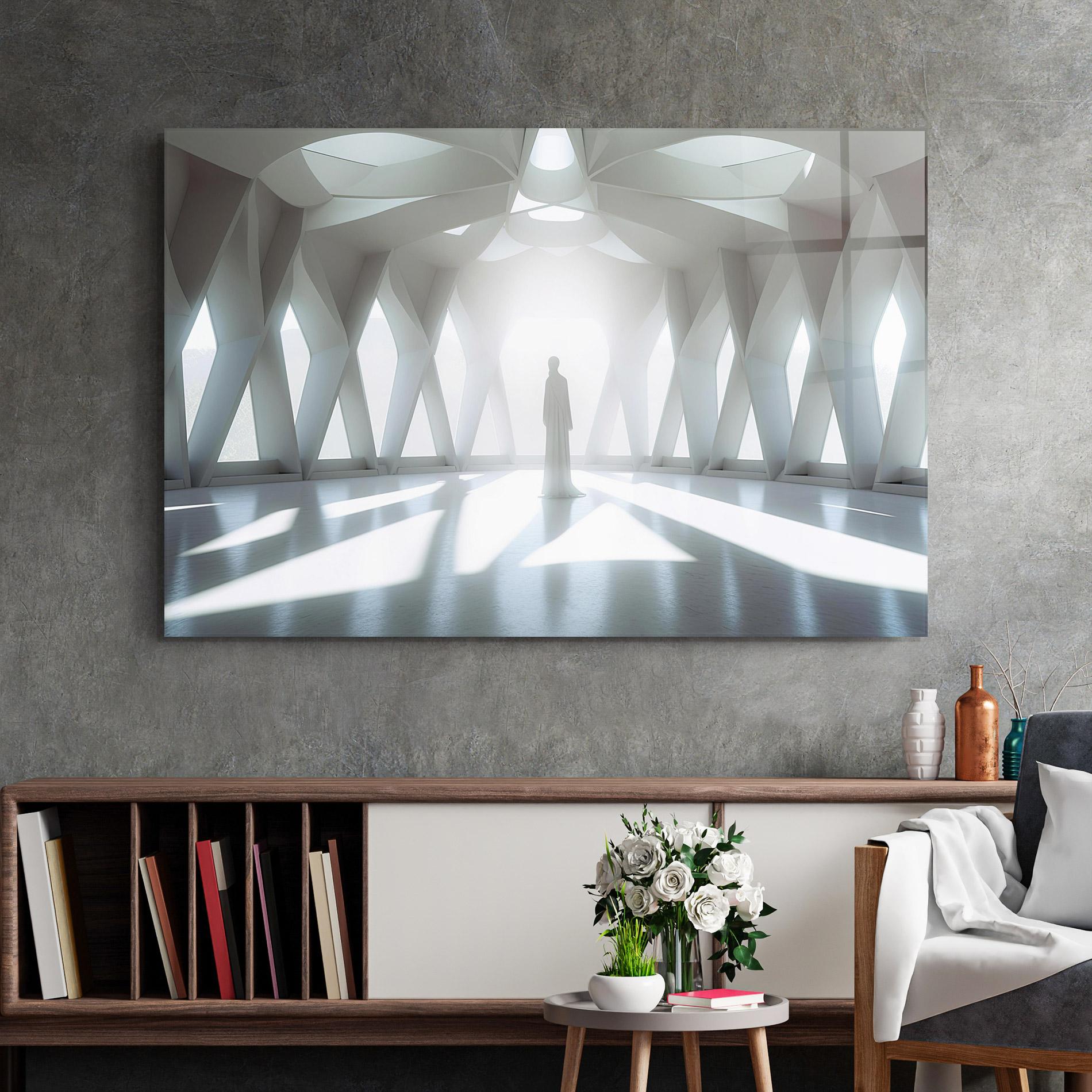 Glasbild Bright Room Statue mockup 2