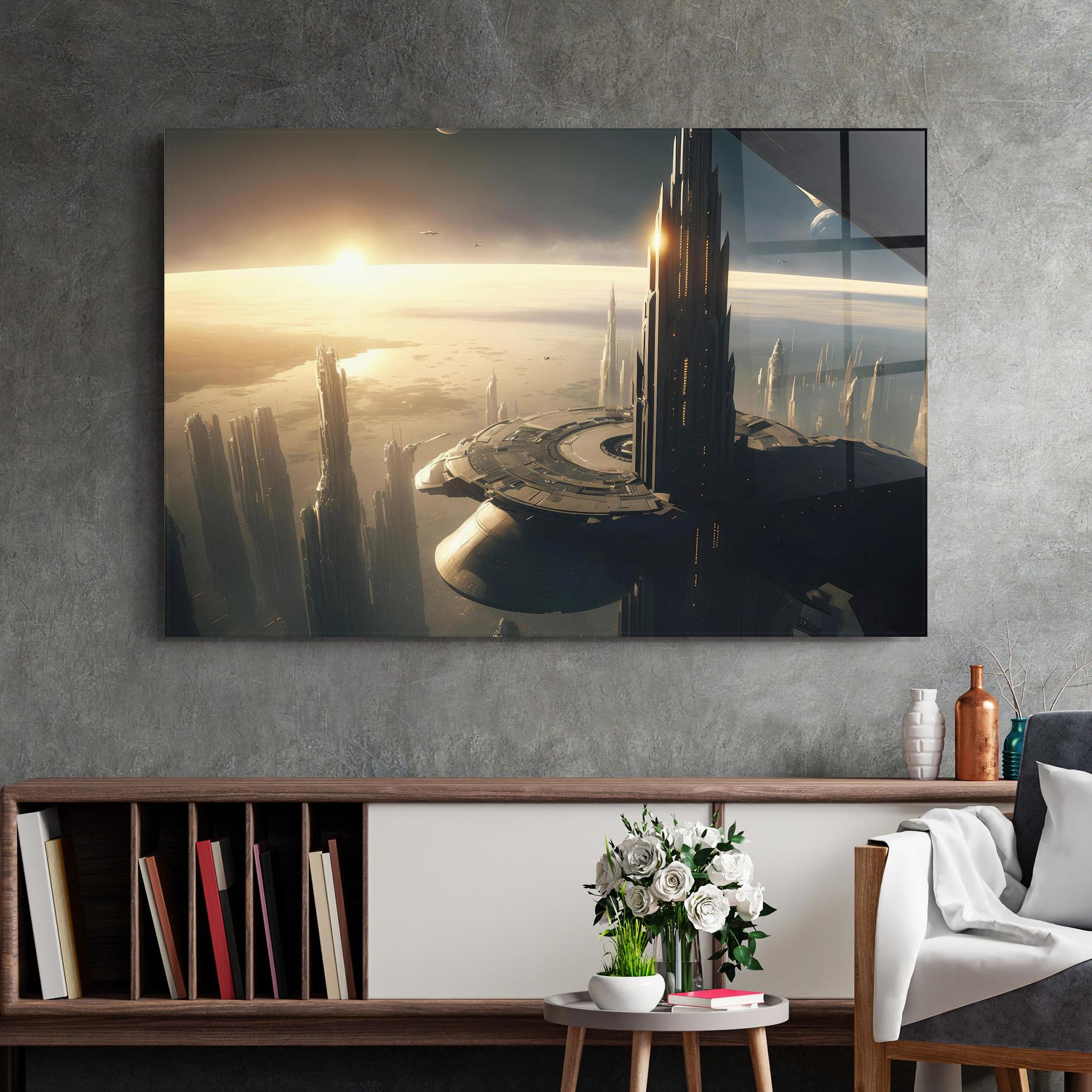 Glasbild Fantasy Futuristic Cityscape mockup 2